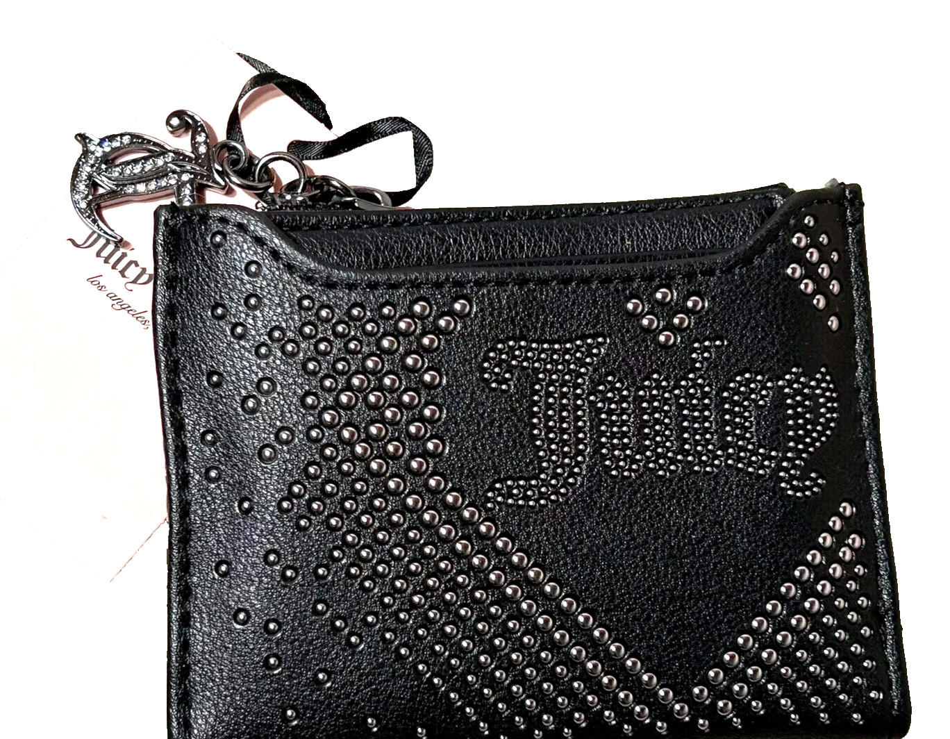 NWT Juicy Couture 2 Piece Set Bifold Wallet + Card Case Silver Tone Studded Logo