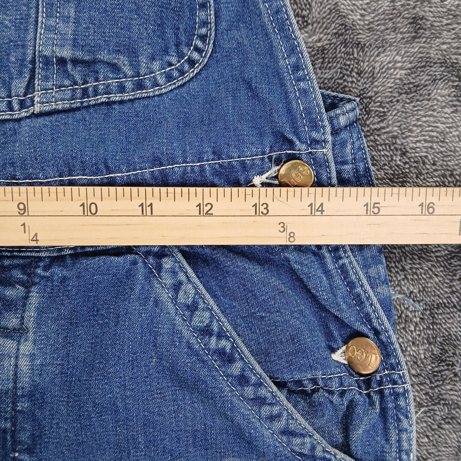 Vtg Lee Sanforized Jelt Denim Overalls 30×28 Donut Button Fly 50s 60s Stains