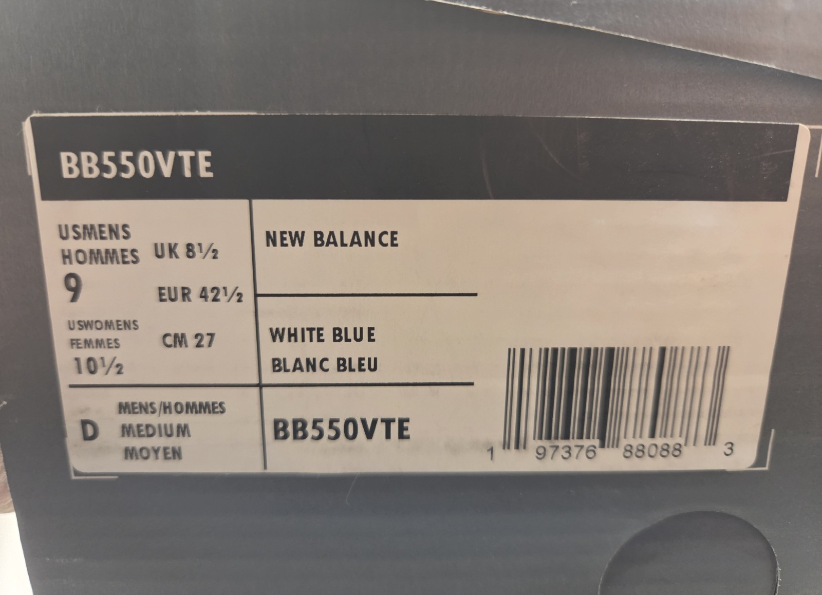 New Balance White Blue Grey BB550VTE Men Size 9 10.5 11.5 NEW