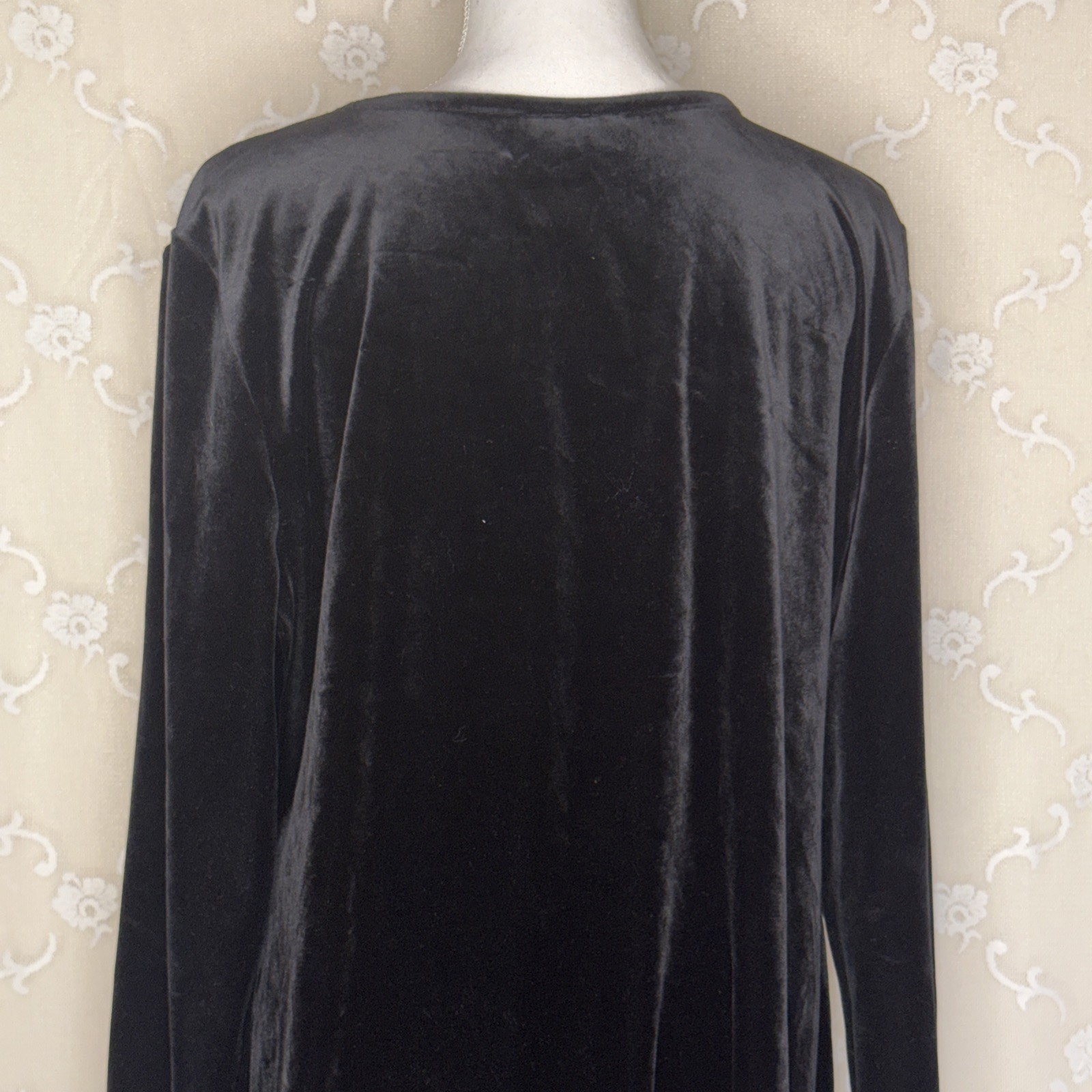 Vintage Coco Bianco Black Opaque Stretch Velvet Fit & Flare Dress Size 16 Goth