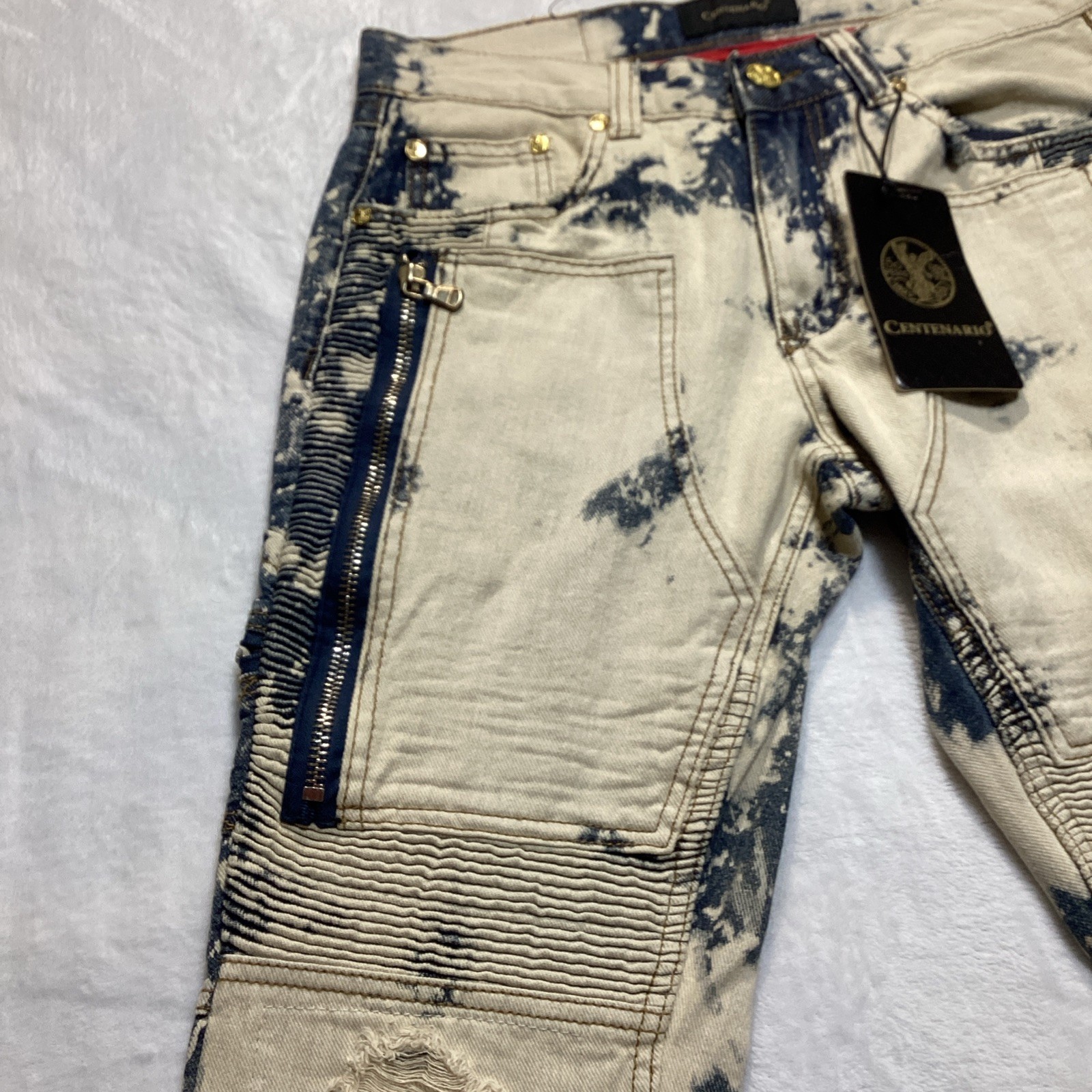 Centenario Men’s Distressed Moto Jeans Size 30×30 Acid Wash Biker Denim