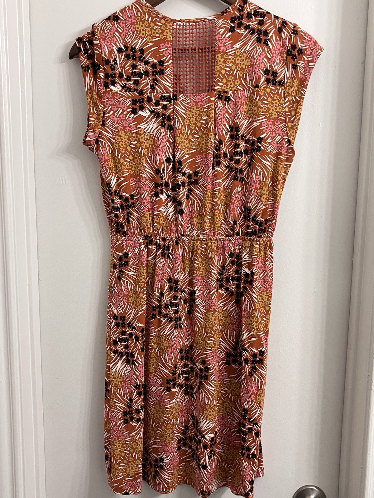 Daniel Rainn Floral Dress RXP Rust Orange Pink Boho Crochet Trim Rayon Lined