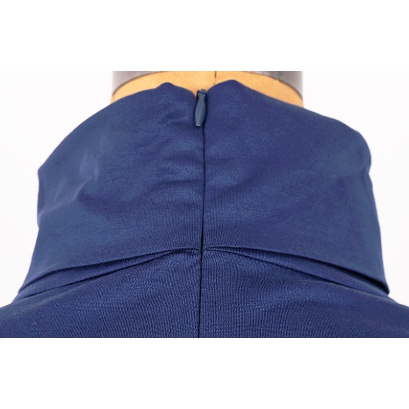 sz L NEW $1080 PRADA Men’s Cina Blue Cotton RUBBER LOGO Fold Over TURTLENECK TOP