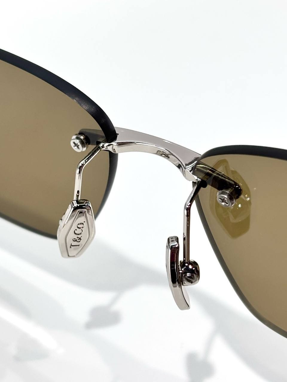Authentic Tiffany & Co Rimless Rectangular Sunglasses Brown Gradient Lenses Silv