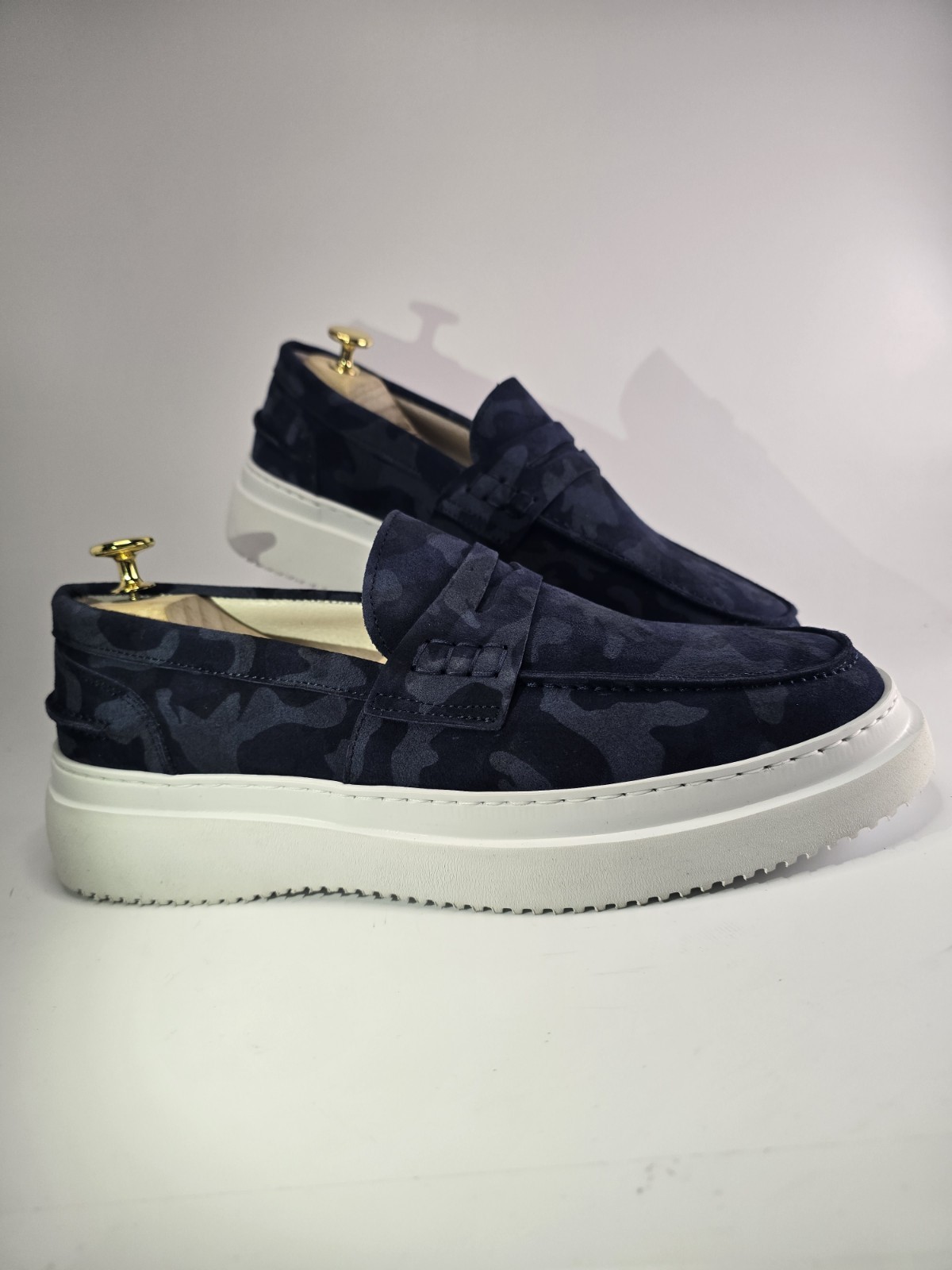 Pollini men’s shoes size 40/41/42/43/44/45 sneakers military blue suede leather