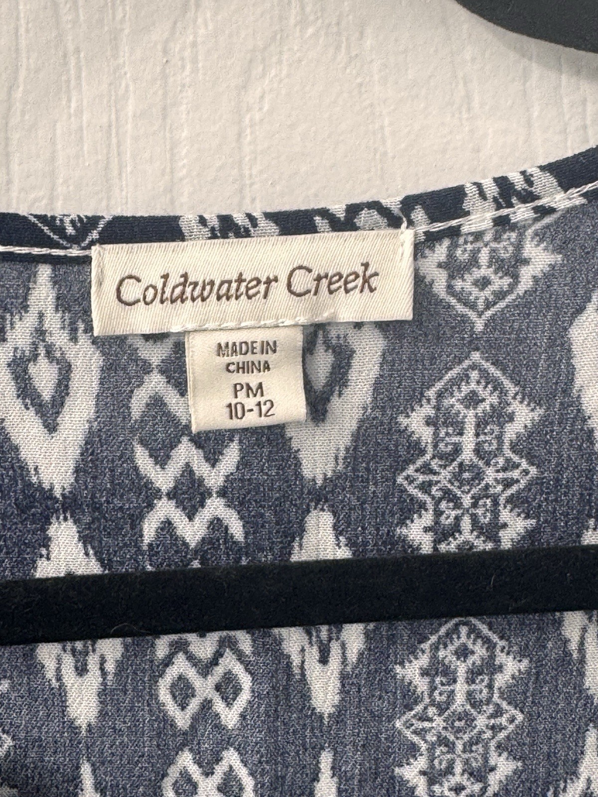Coldwater Creek Navy Long Sleeve Tunic White Design Side Slit V-Neck Size MP
