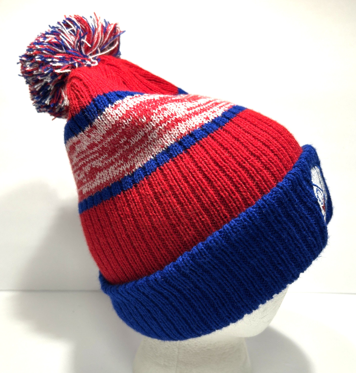 NWT KIPA FITS Red, White & Blue 76ers Foldover Beanie with Pom Pom – One Size