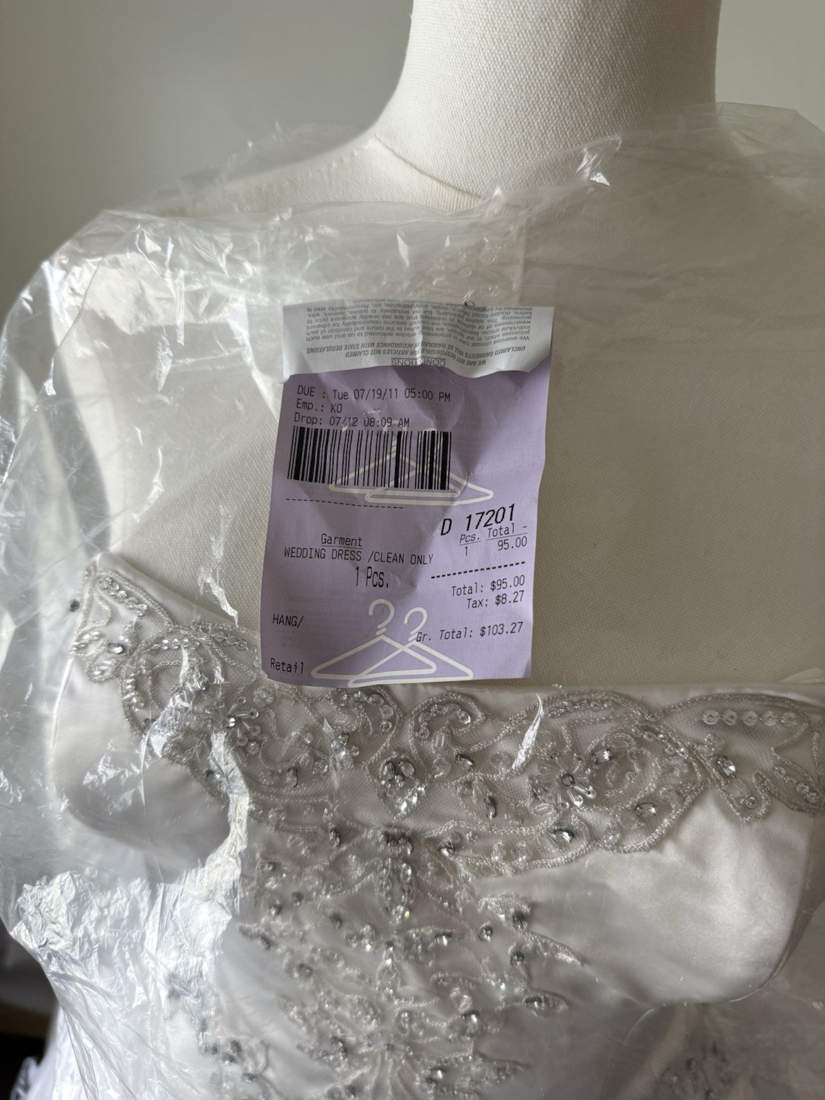 Kenneth Pool Strapless Beaded Satin Ball Gown Wedding Dress Corset Back Train