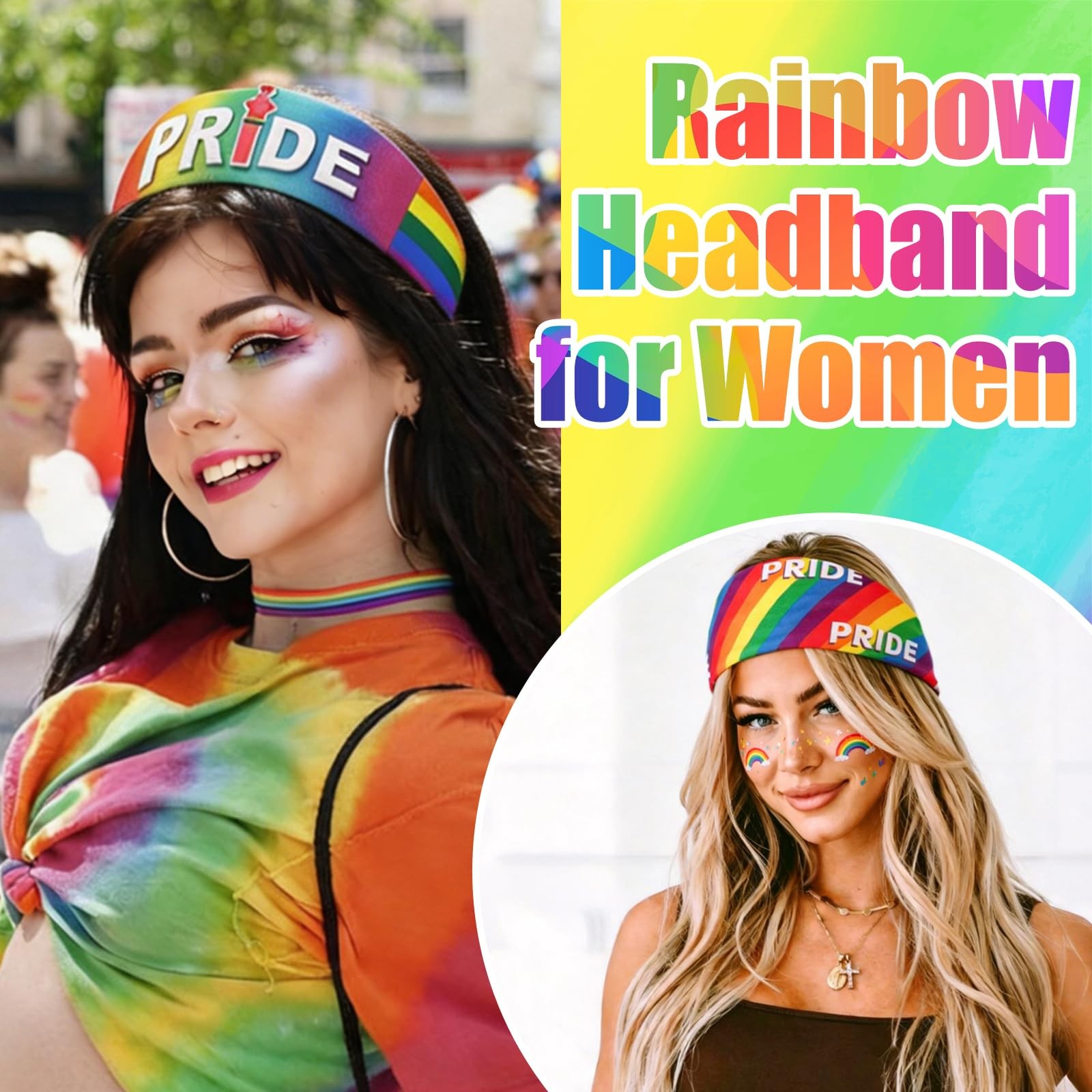 KICOSY 4PCS Pride Rainbow Headband Set, Stretchy 1 Count (Pack of 1), rainbow