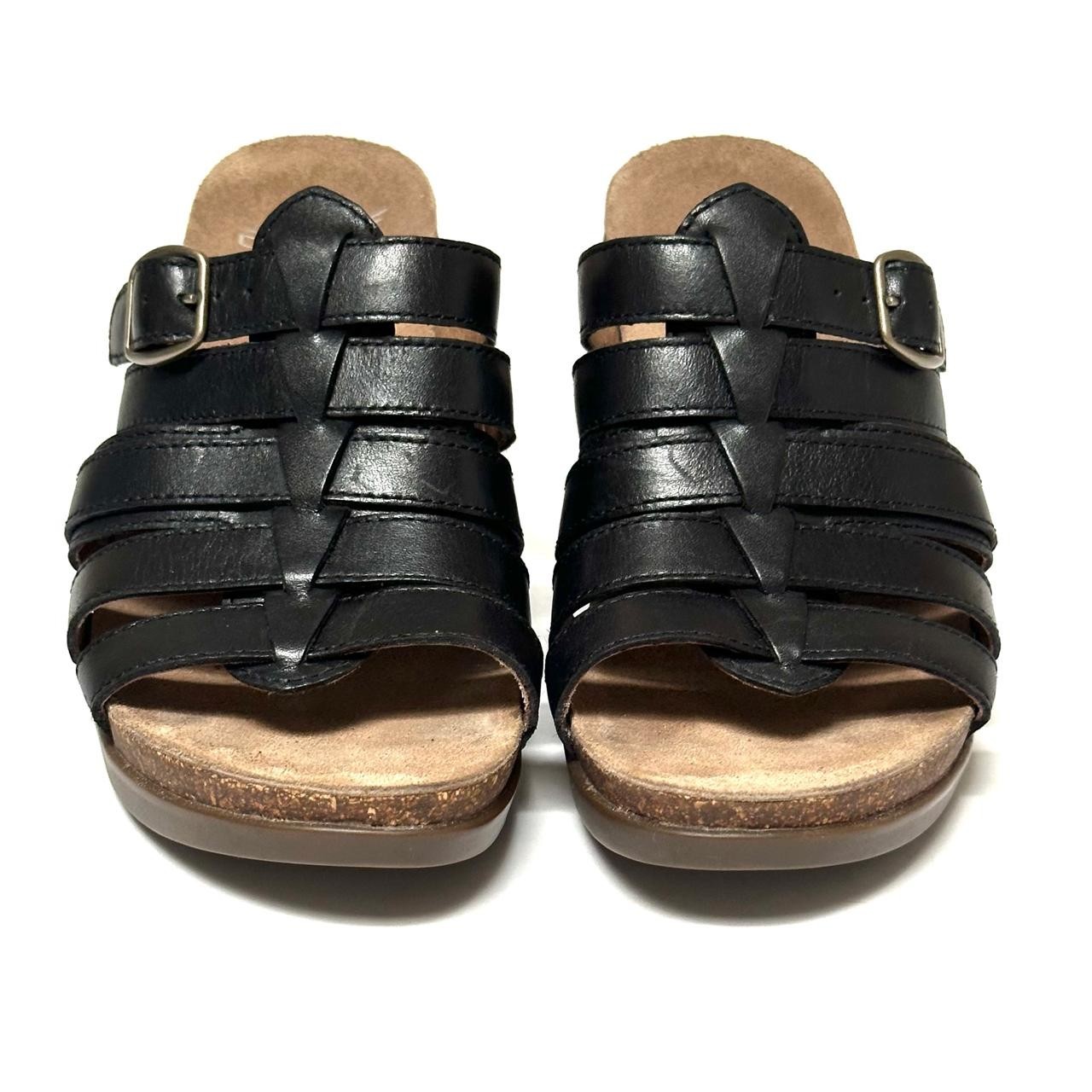 Dansko Dawson Black Leather Strappy Block Heel Mule Sandals Women EU 37 US 6.5-7