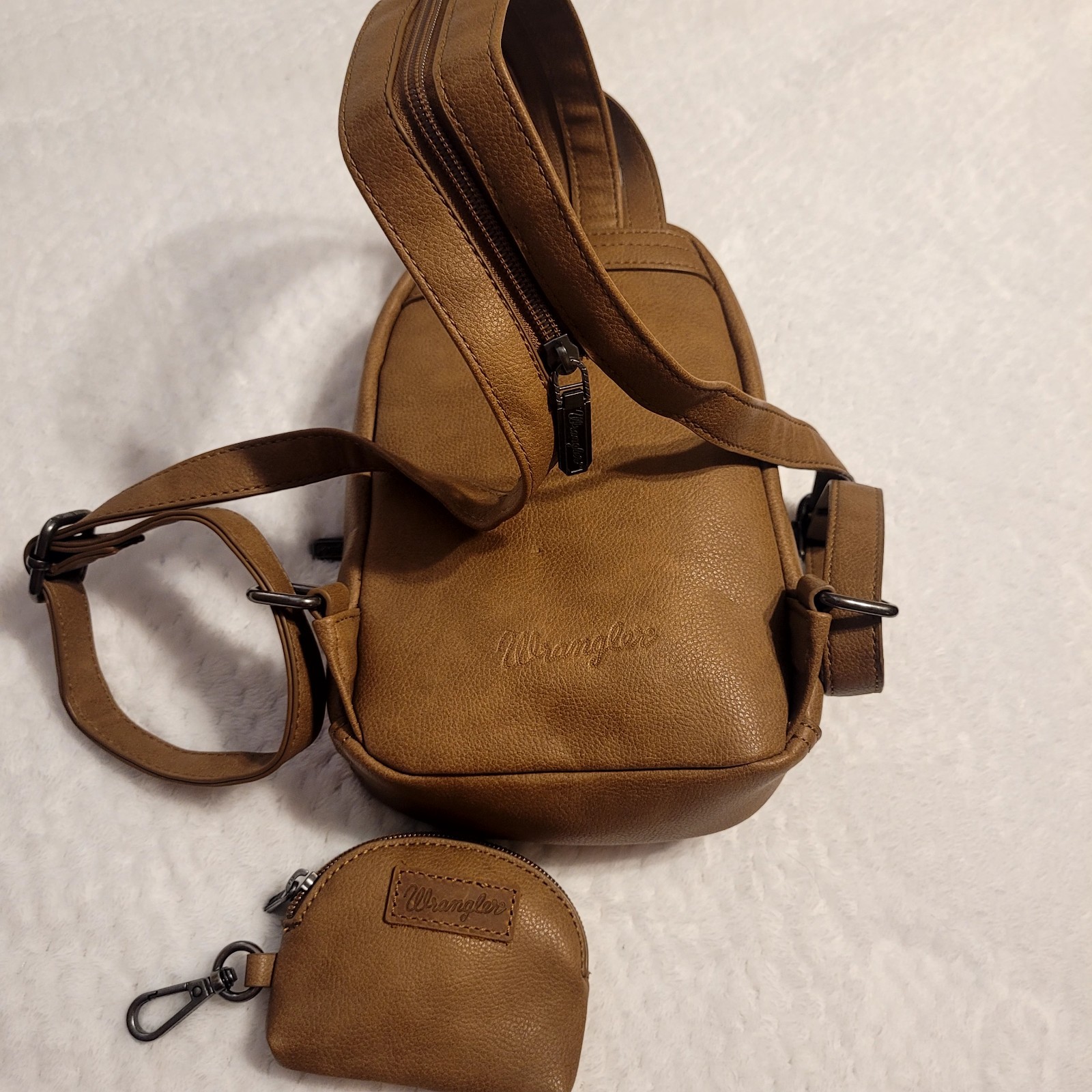 Wrangler Mini Denim Patchwork Backpack w/ Coin Purse Zip Brown Blue