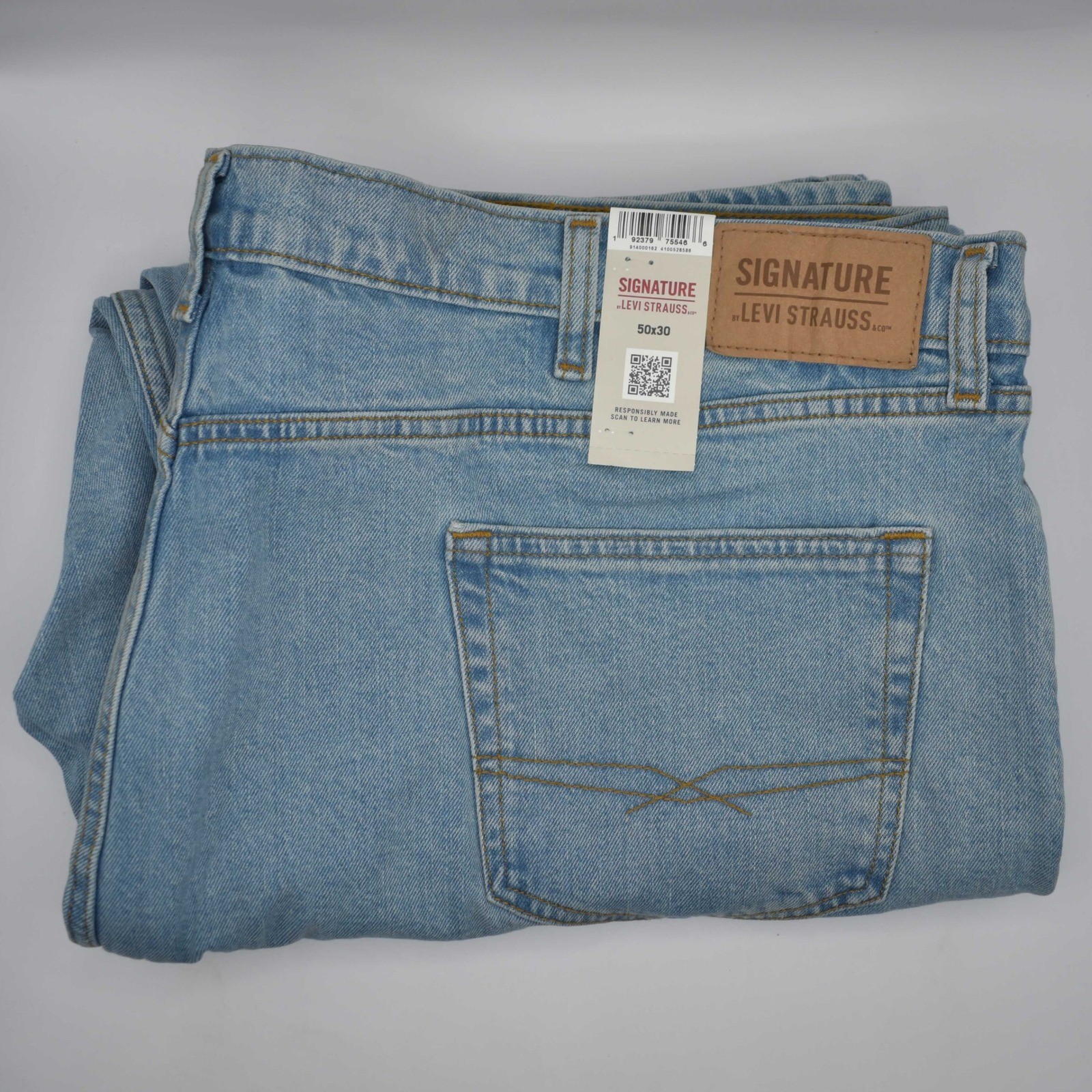 Levi Strauss Signature Regular Fit Jeans Big Tall Mens 50×30 Light Stonewash NWT