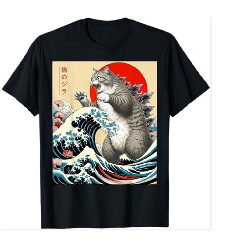 Shirts Catzilla Japanese Art Vintage Tees T Shirts for Men Women Kids Cat Lover