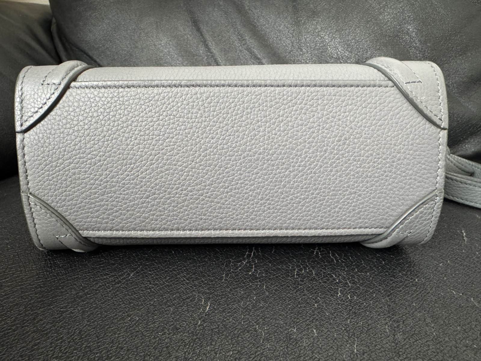 CELINE Luggage Nano Shopper Shoulder Bag Purse Handbag Calf Leather Grey Gold HW