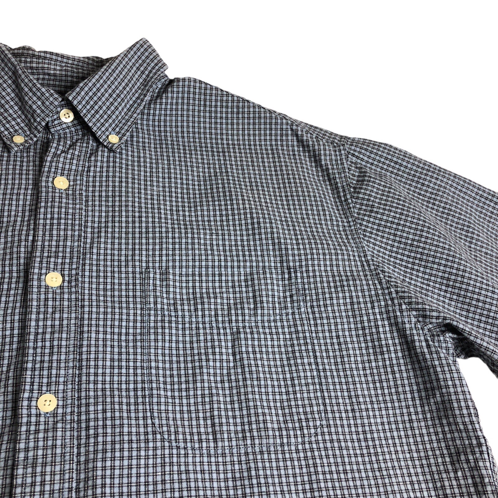 J Crew Shirt Men L Blue Plaid Short Sleeve Cotton Short Sleeve Button Y2K Preppy