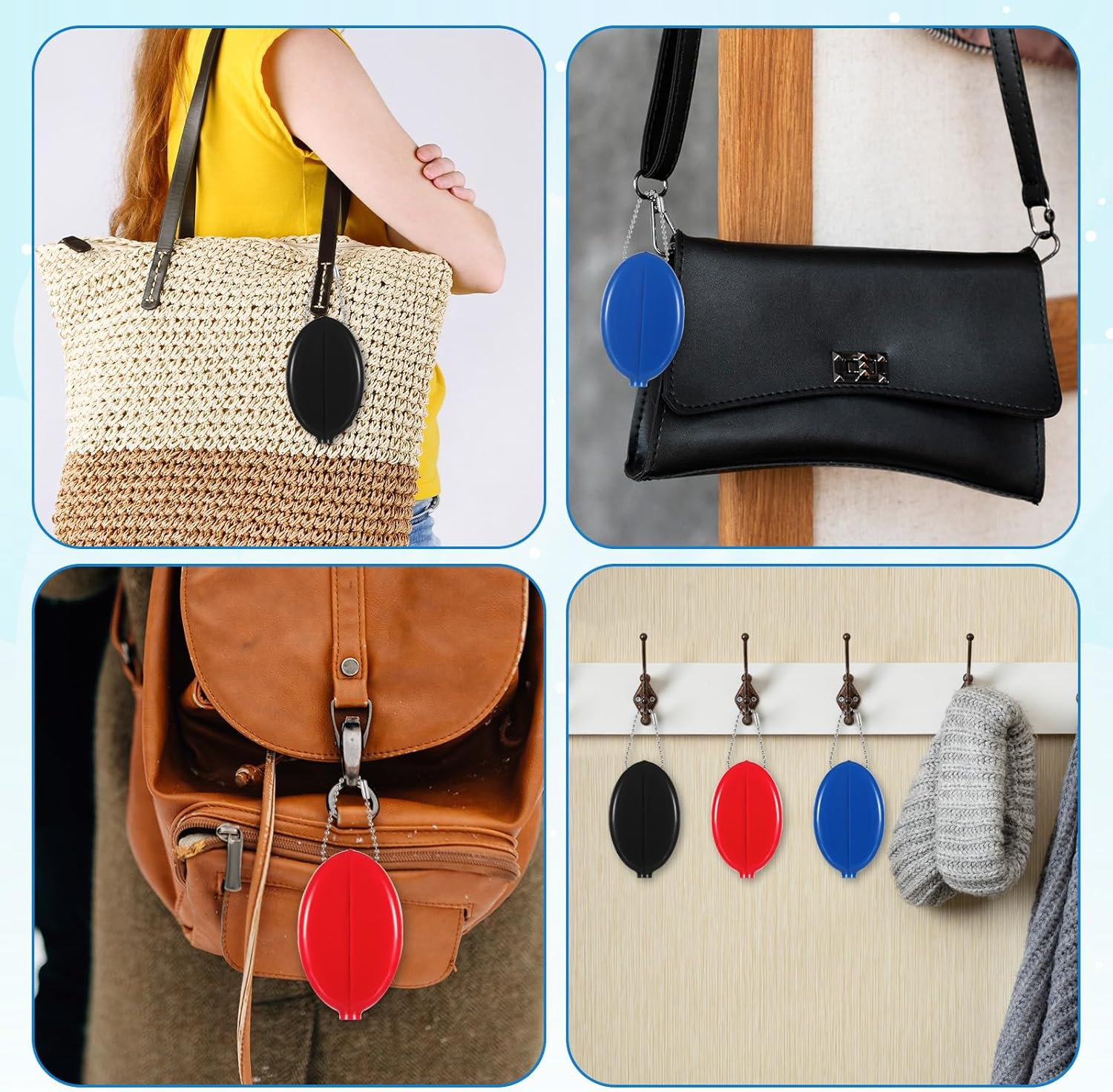 3 Pcs Rubber Squeeze Coin Purse with Chain Small Oval Change Pouch for Travel