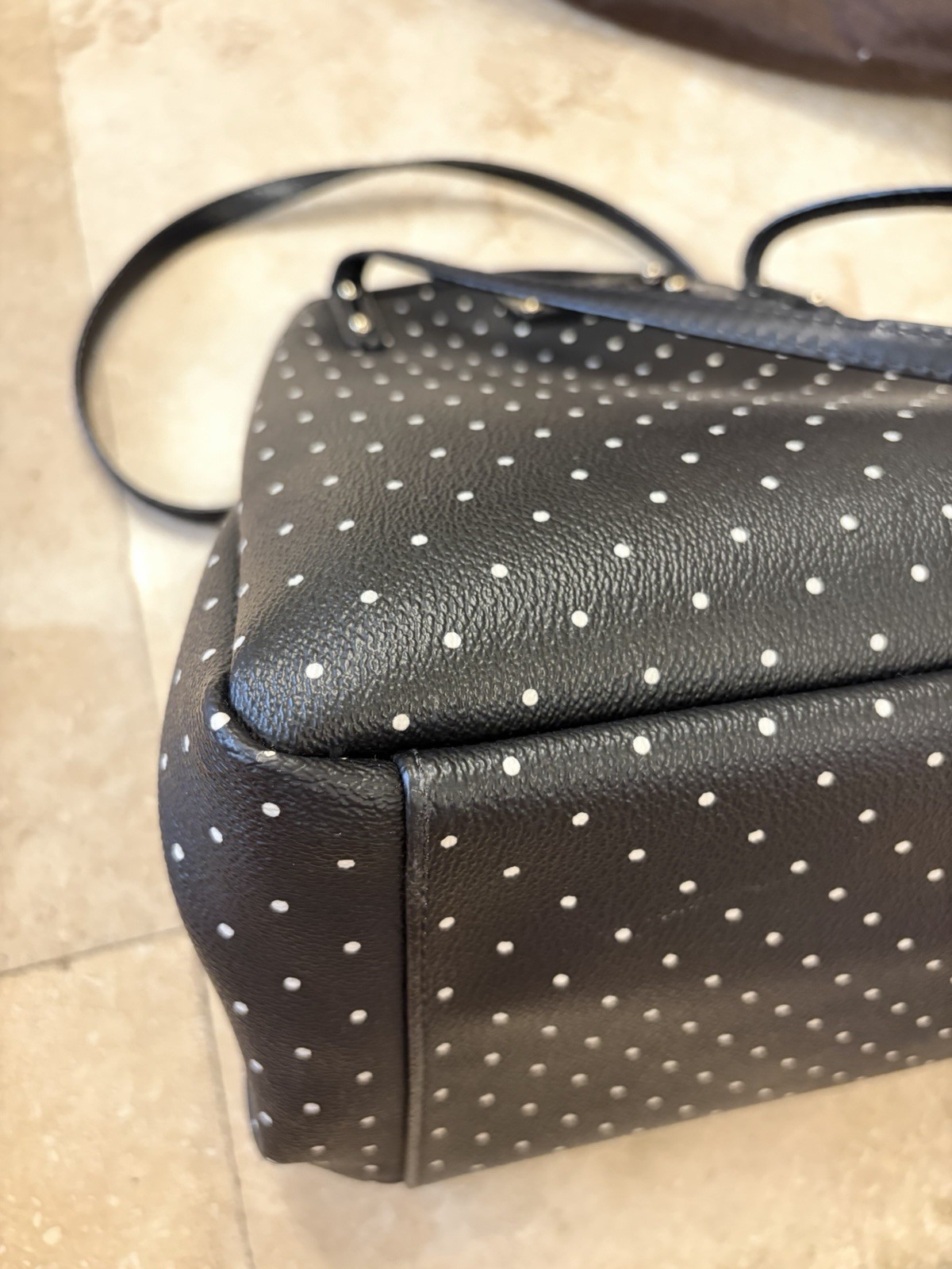Kate Spade New York Black White Polka Dot Small Tote Logo Gold Hardware