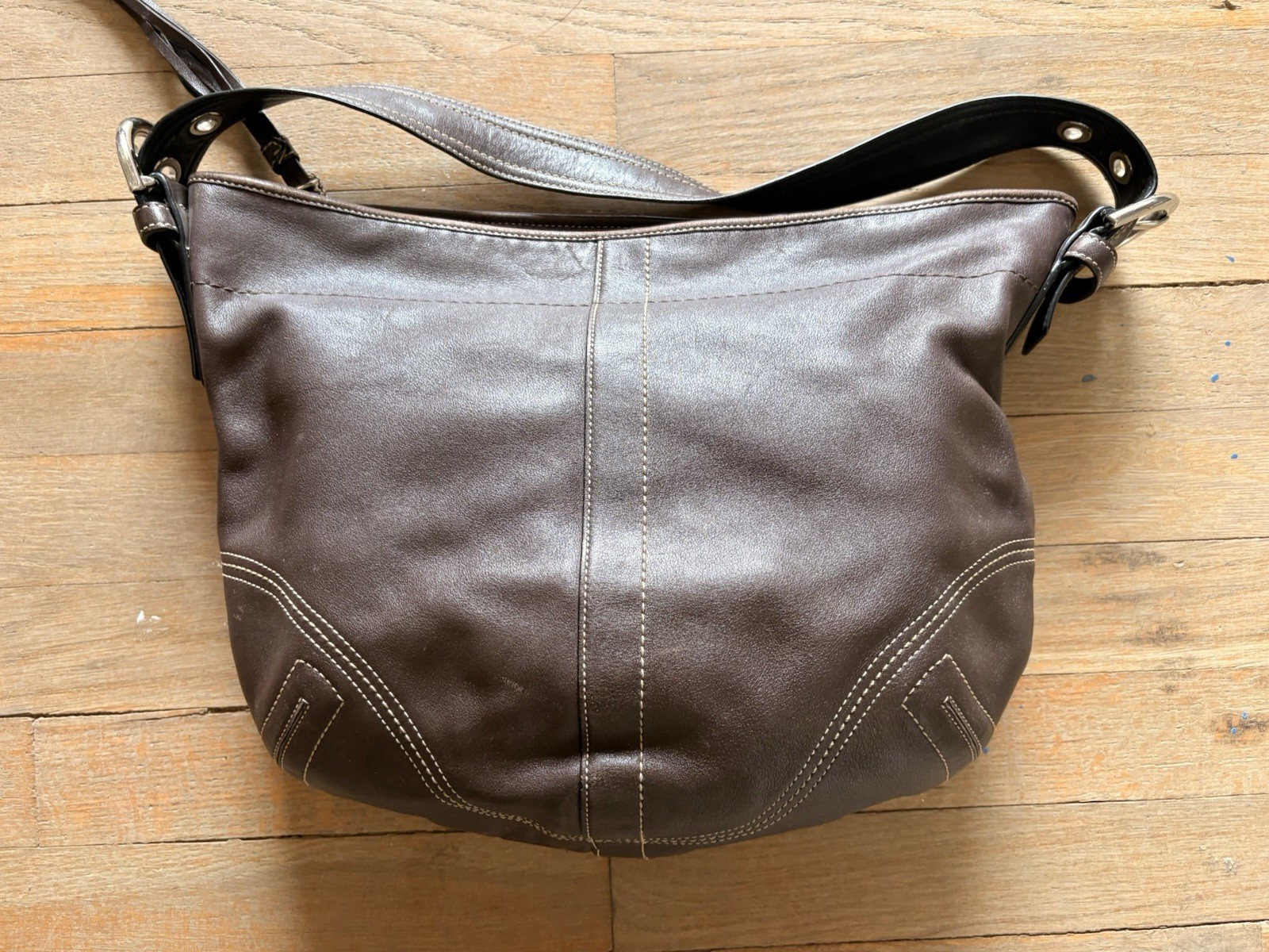 Coach Brown Leather Hobo Shoulder Bag Tassel Stitching Accent Classic