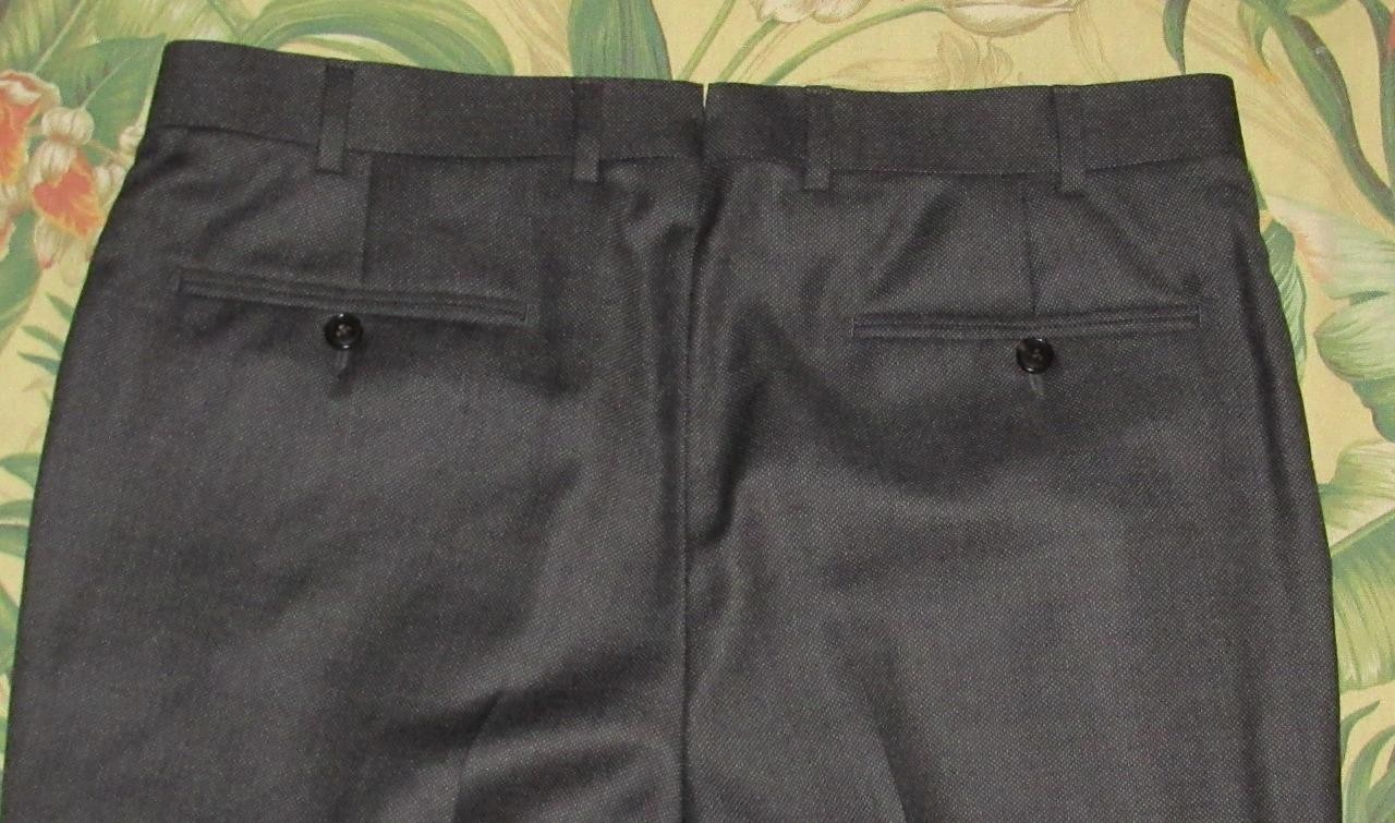 SUITSUPPLY Sienna INT Charcoal Grey Hopsack Wool Flat Front Dress Pants 34 x 30