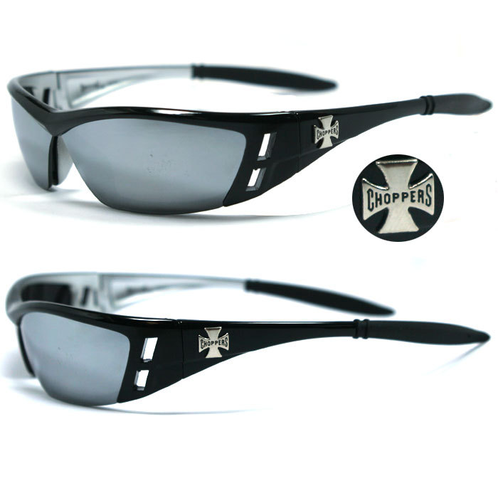 Choppers Motorcycle Riding Glasses Sunglasses – Black Frame Mirror Lens C46