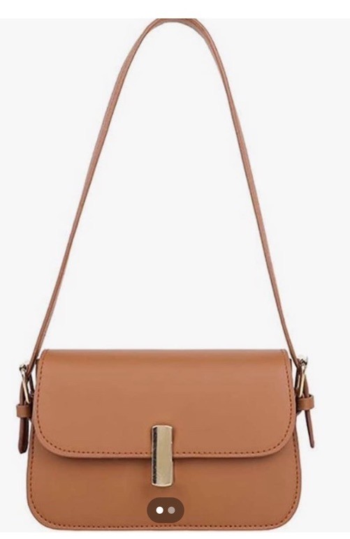 Women’s Brown Solid Rectangle Flap Shoulder Bag Adjustable Strap Gold Push Lock