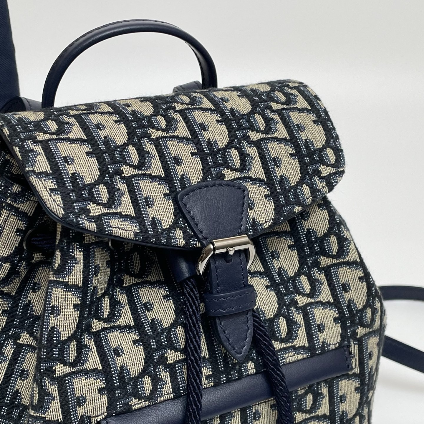 DIOR Mini Backpack Oblique Jacquard Beige and Navy Drawstring Bag