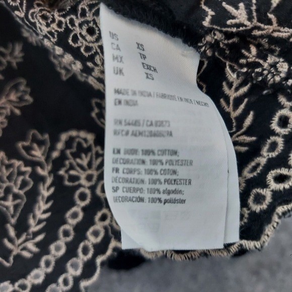 American Eagle Tunic Top Women XS Black Boho Embroidered Peasant Festival Blouse
