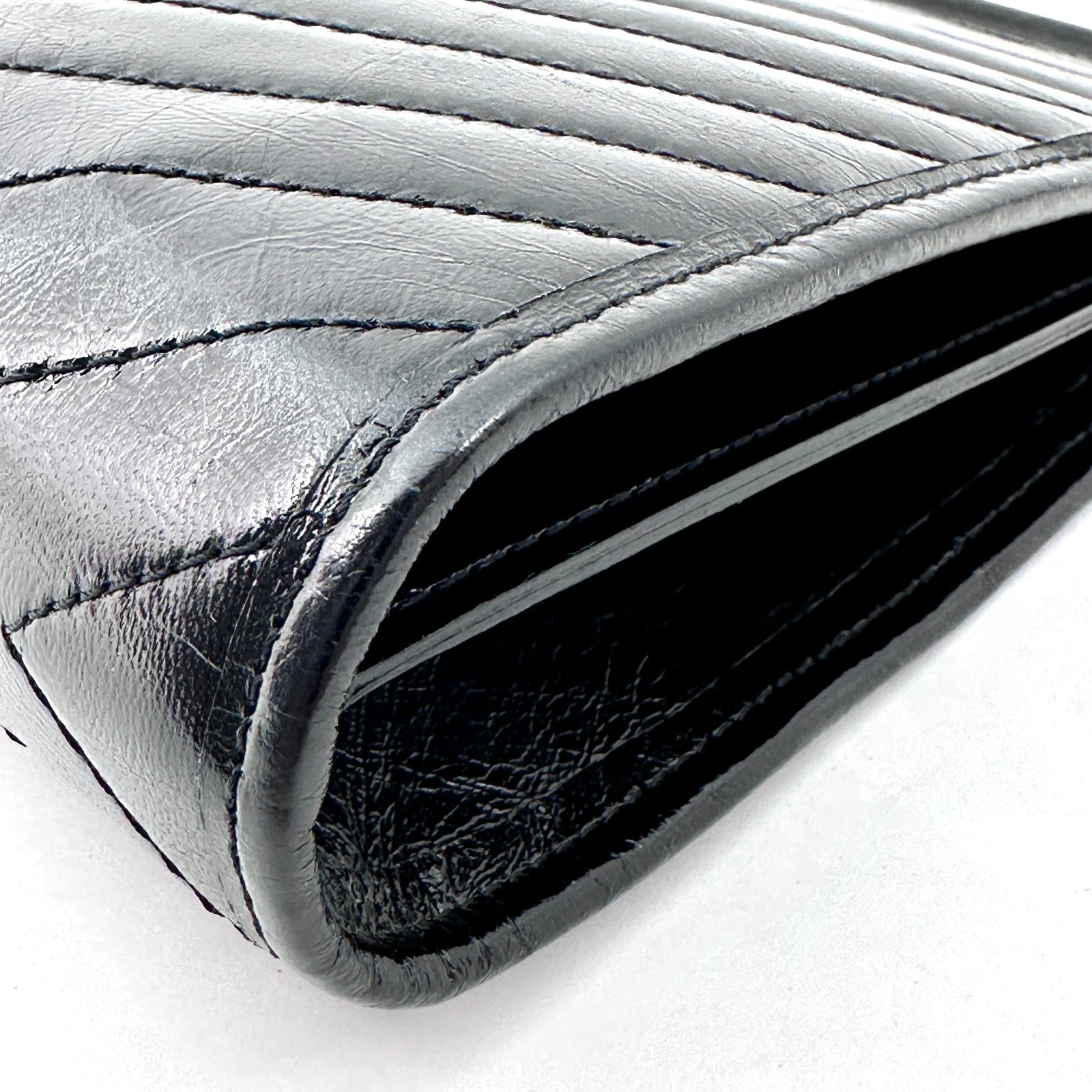 Yves Saint Laurent Black Leather Clutch Bag V stitch YSL Purse Vintage Authentic
