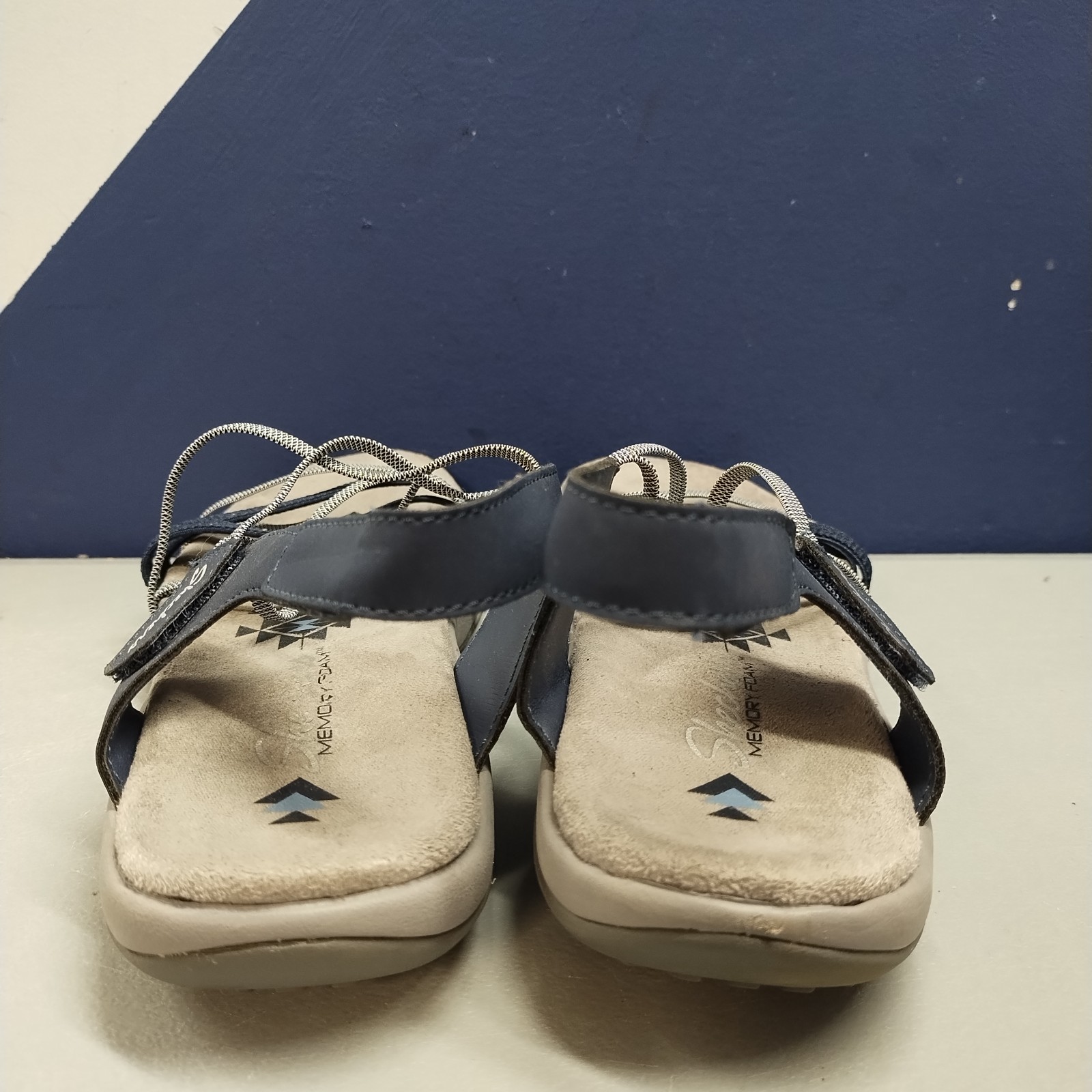 Skechers Reggae Slim Takes Two Sandals Women US 9 Blue Gray Memory Foam Open Toe
