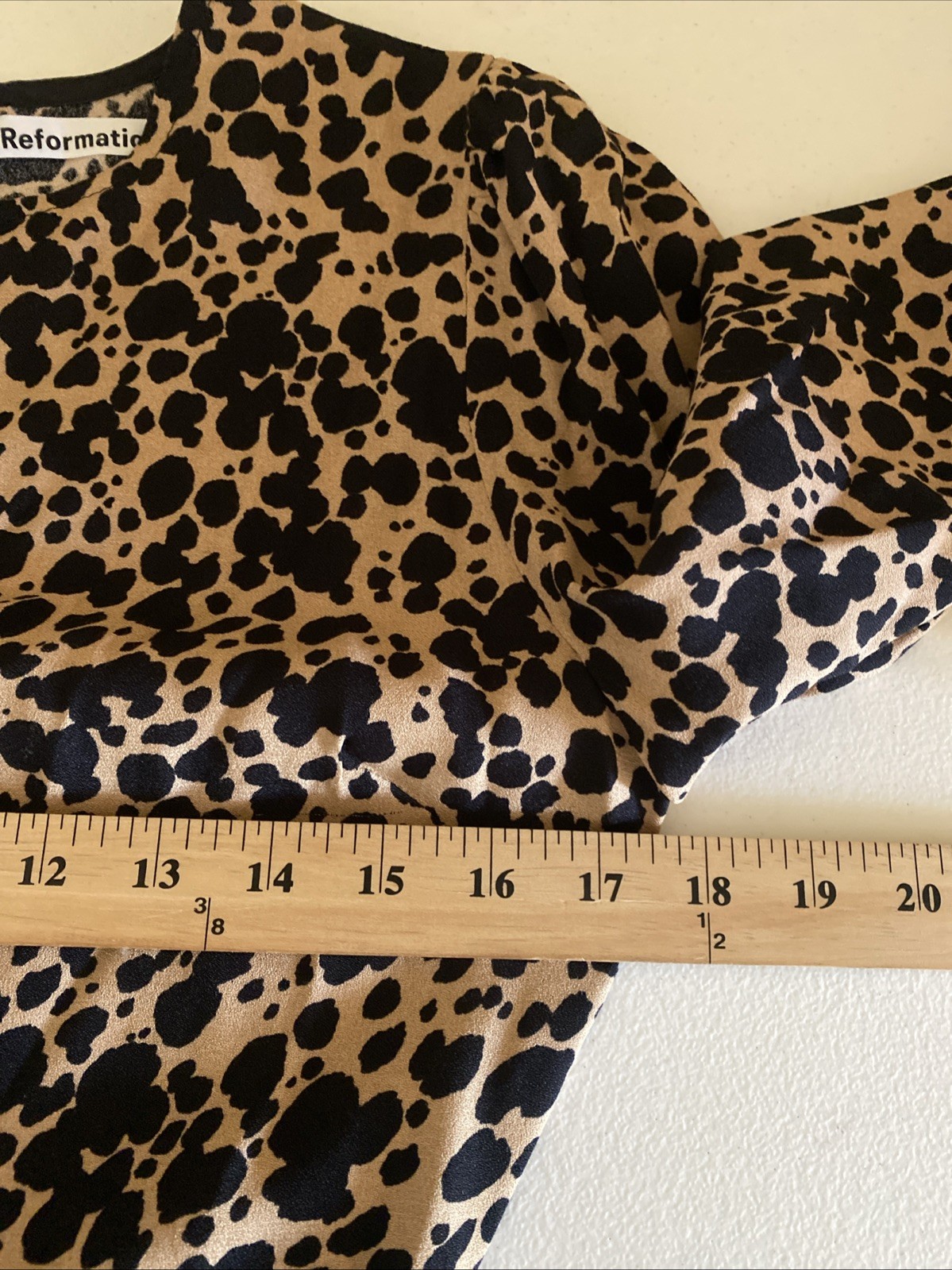 Reformation Port Black & Tan Leopard Print A-Line Tie Sleeve Midi Dress Size 8