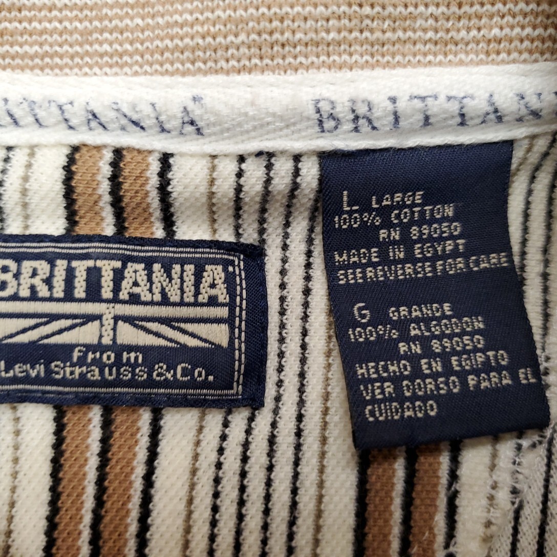Vintage Brittania Levis Straus Shirt Mens L Brown Striped 100% Cotton Y2K 90s