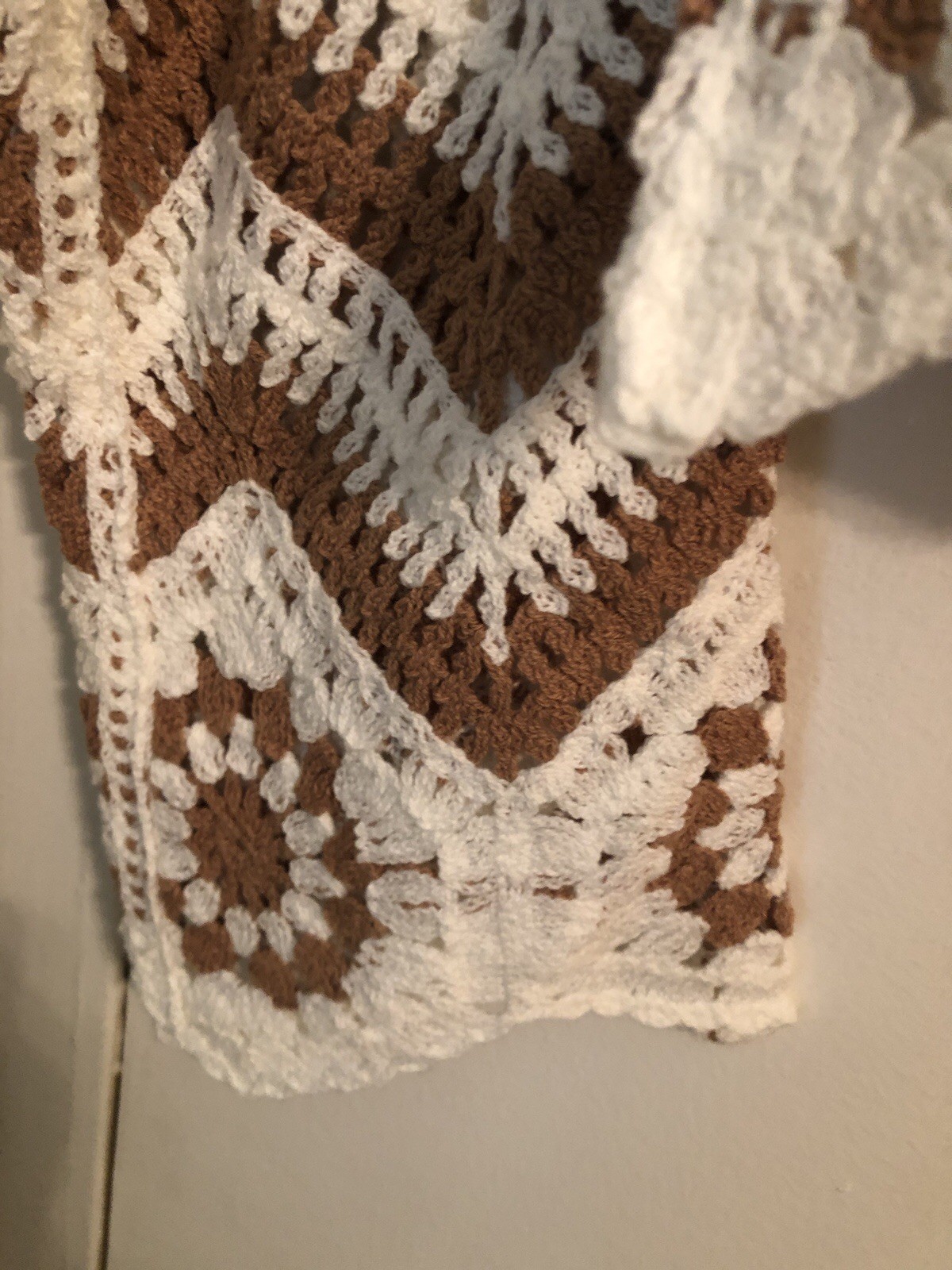 Hem & Thread Open Knit Crochet Sweater Lightweight Boho Long Sleeve Size M/L