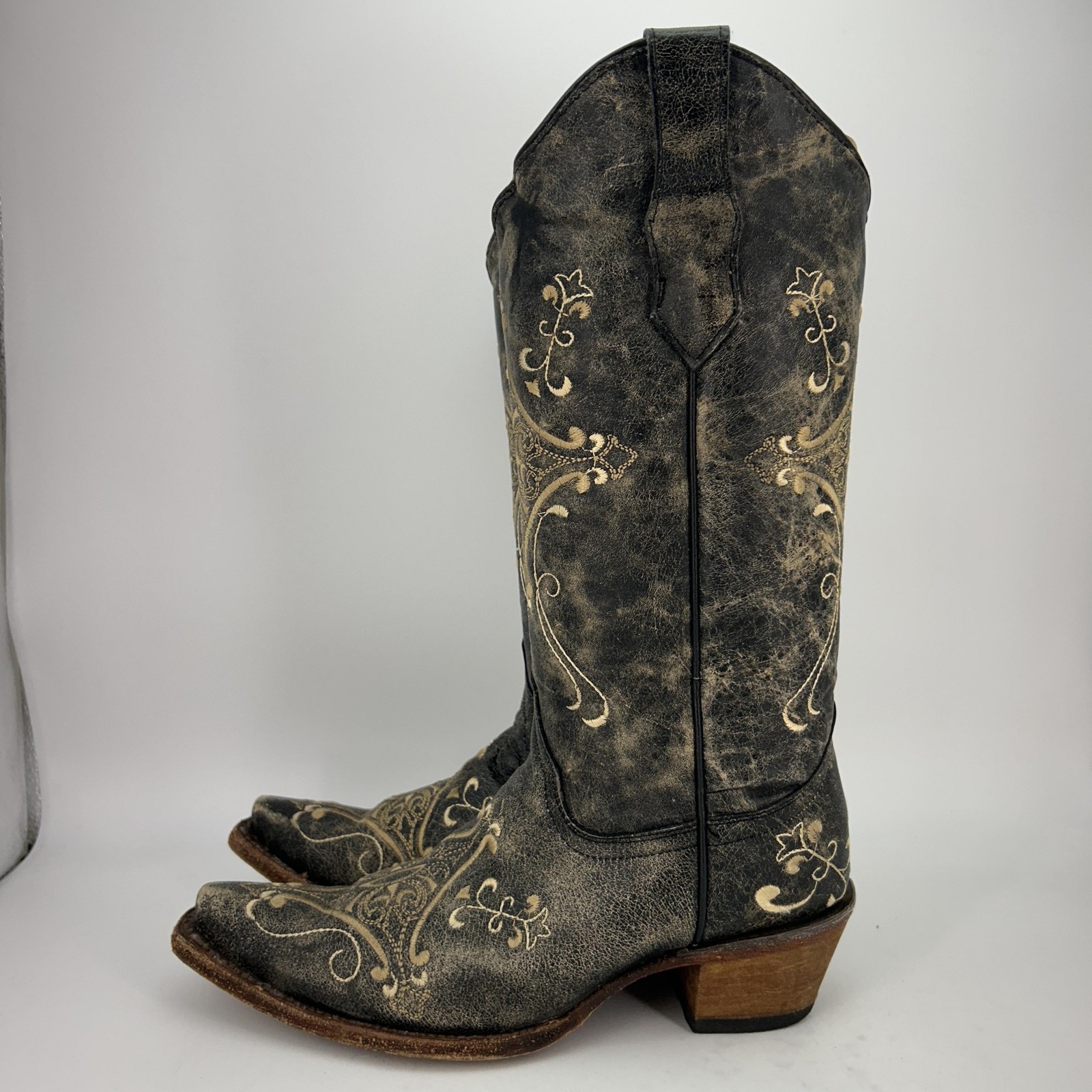 Circle G Boots Womens Size 7.5 L5048 Embroidered Crackle Western Cowgirl Leather