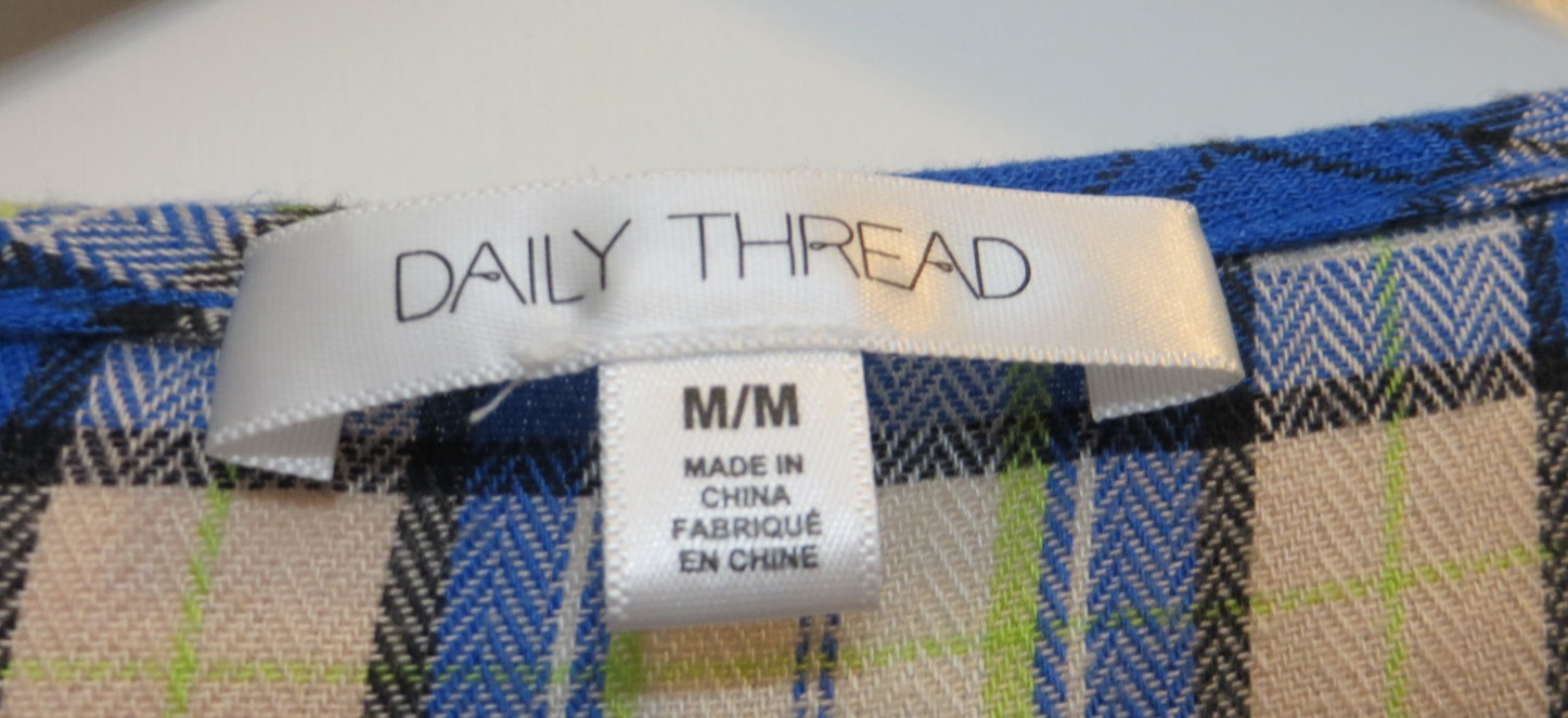 Daily Thread Shirt Womens Medium Blue Multicolor Plaid Button Up Preppy Hipster