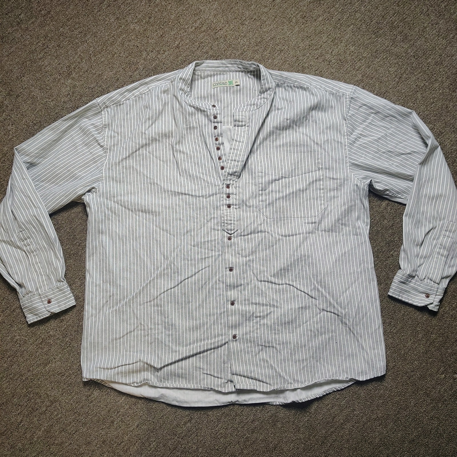 CIVILIAN Shirt Men 2XL Striped Heritage Irish Grandfather Button Up Cotton