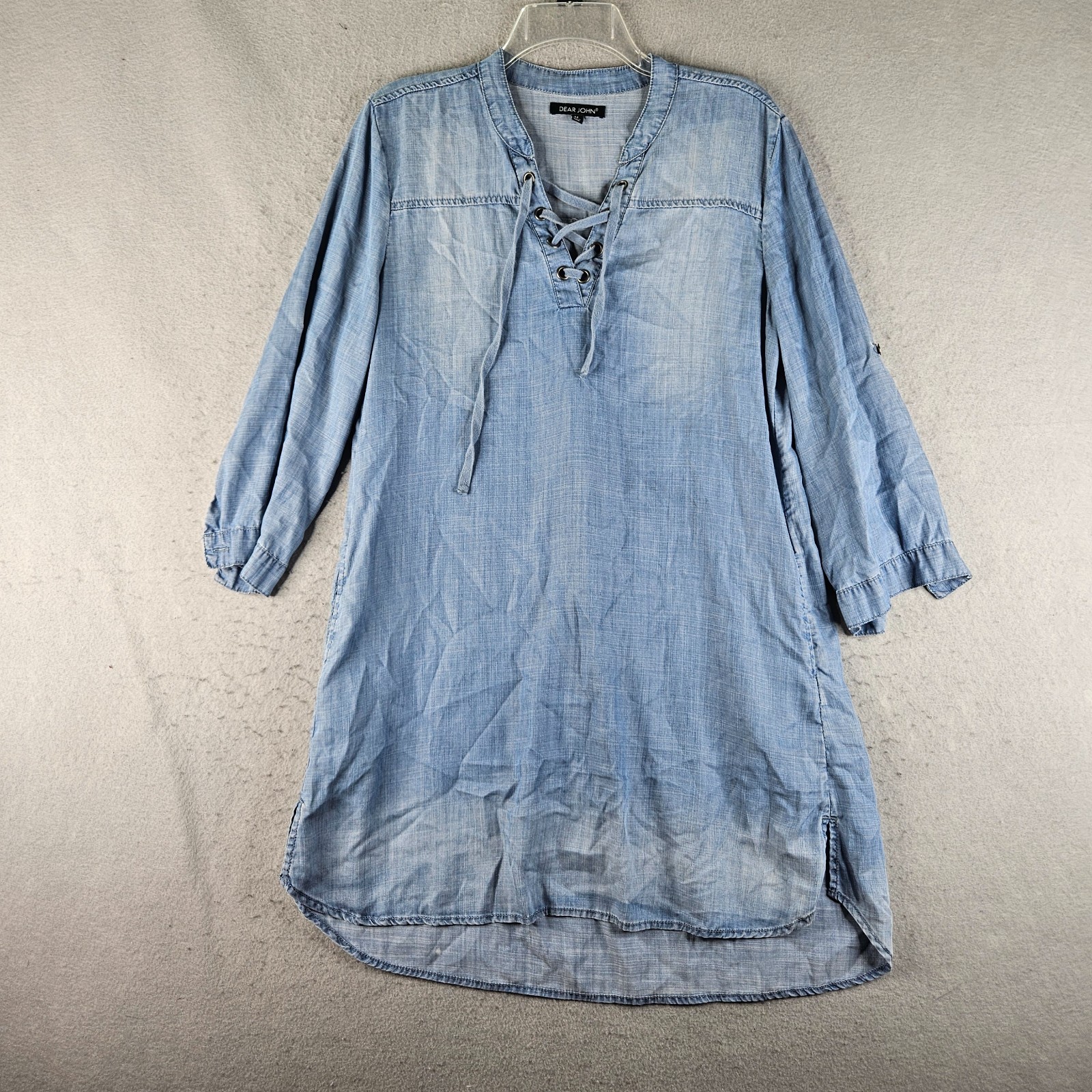 Dear John Shirt Dress Womens Medium Light Blue Chambray Lightweight Shift