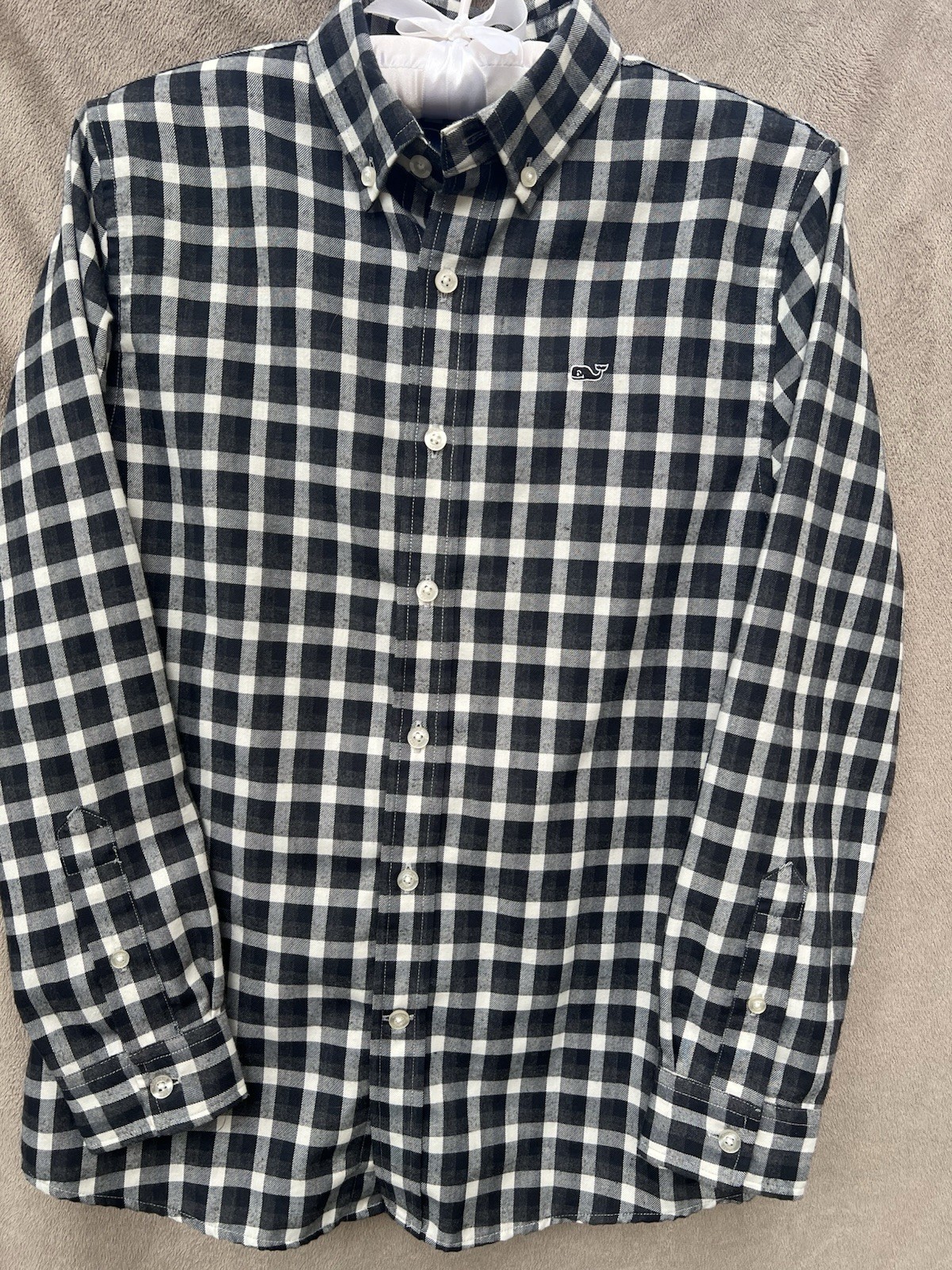 Boys Vineyard Vines Blue Gingham Whale Shirt Button Down Size M (12-14)