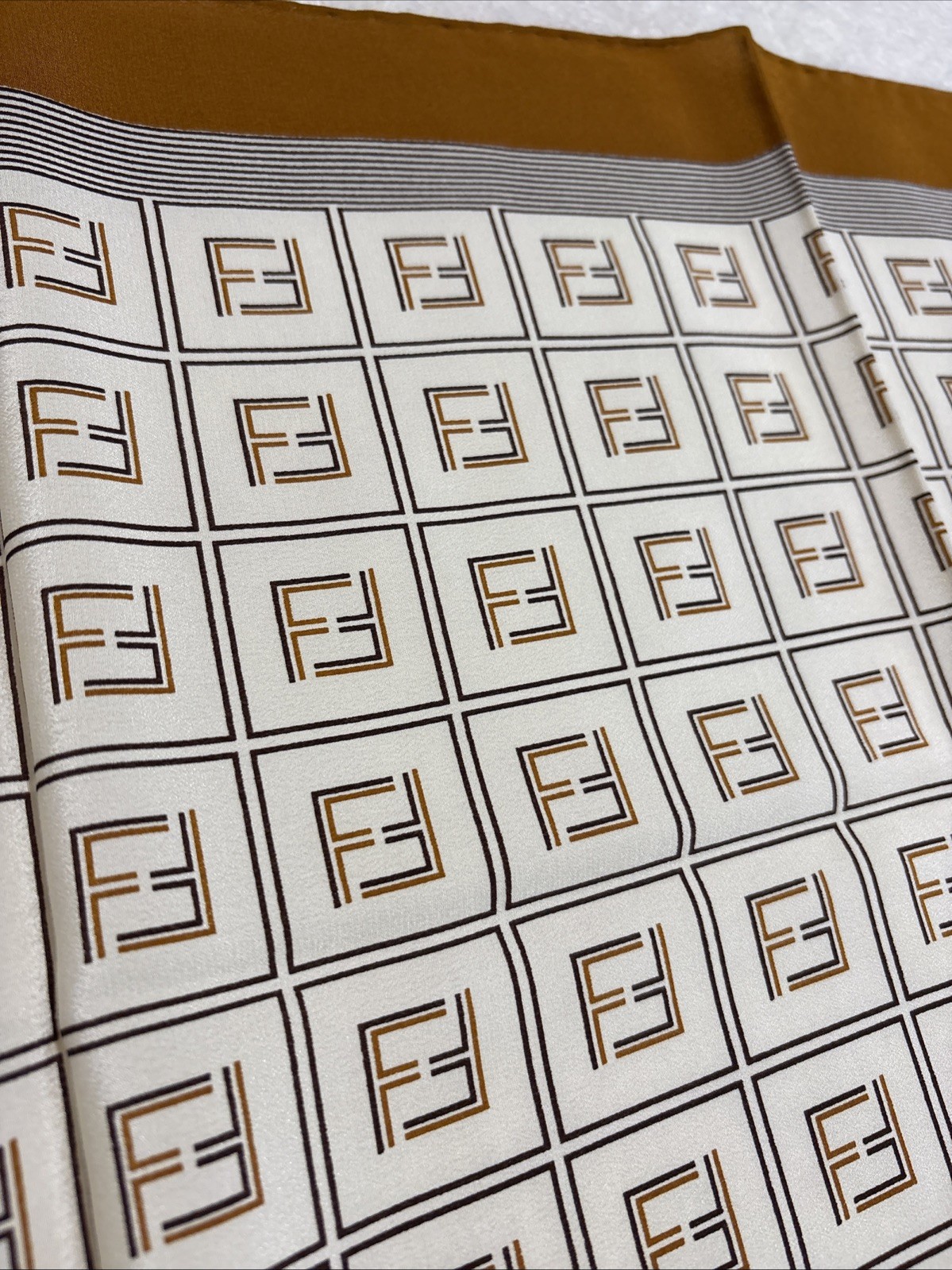 FENDI Silk Scarf 34in FF Monogram Logo Geometric Classic Elegant Italy