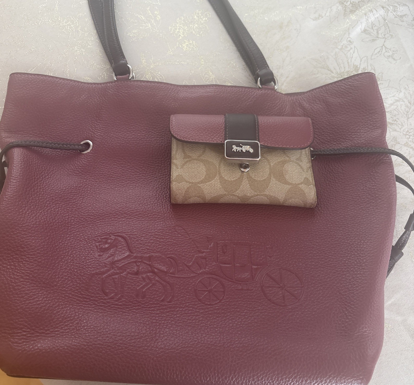 Coach Leather Tote Andy Horse And Carriage Light Raspberry With Matching Wallet
