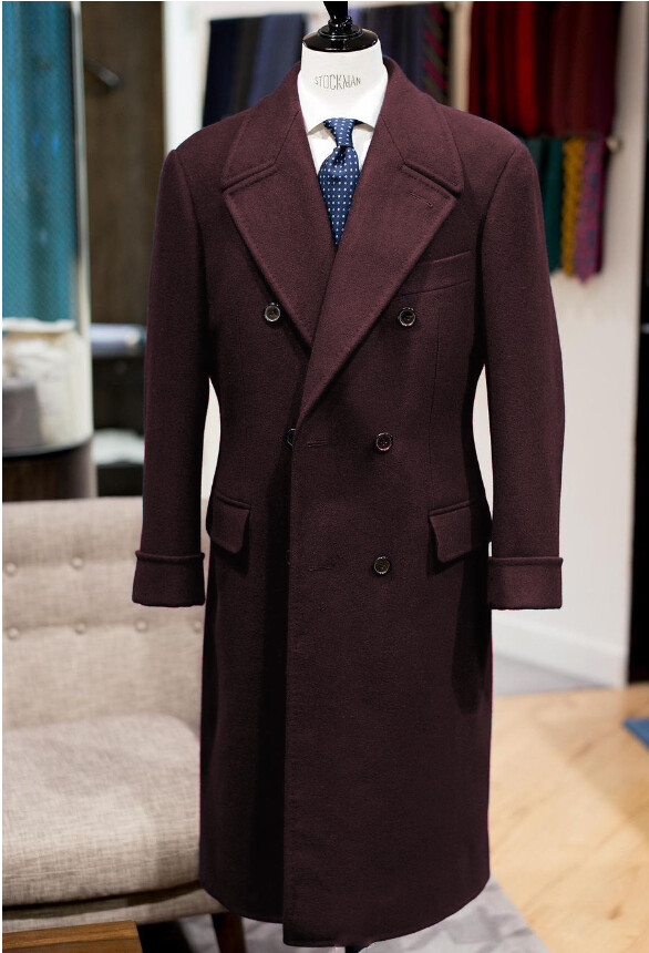 Wool Men’s Long Overcoat Double Breasted Peak Lapel Formal Business Outdoor Coat