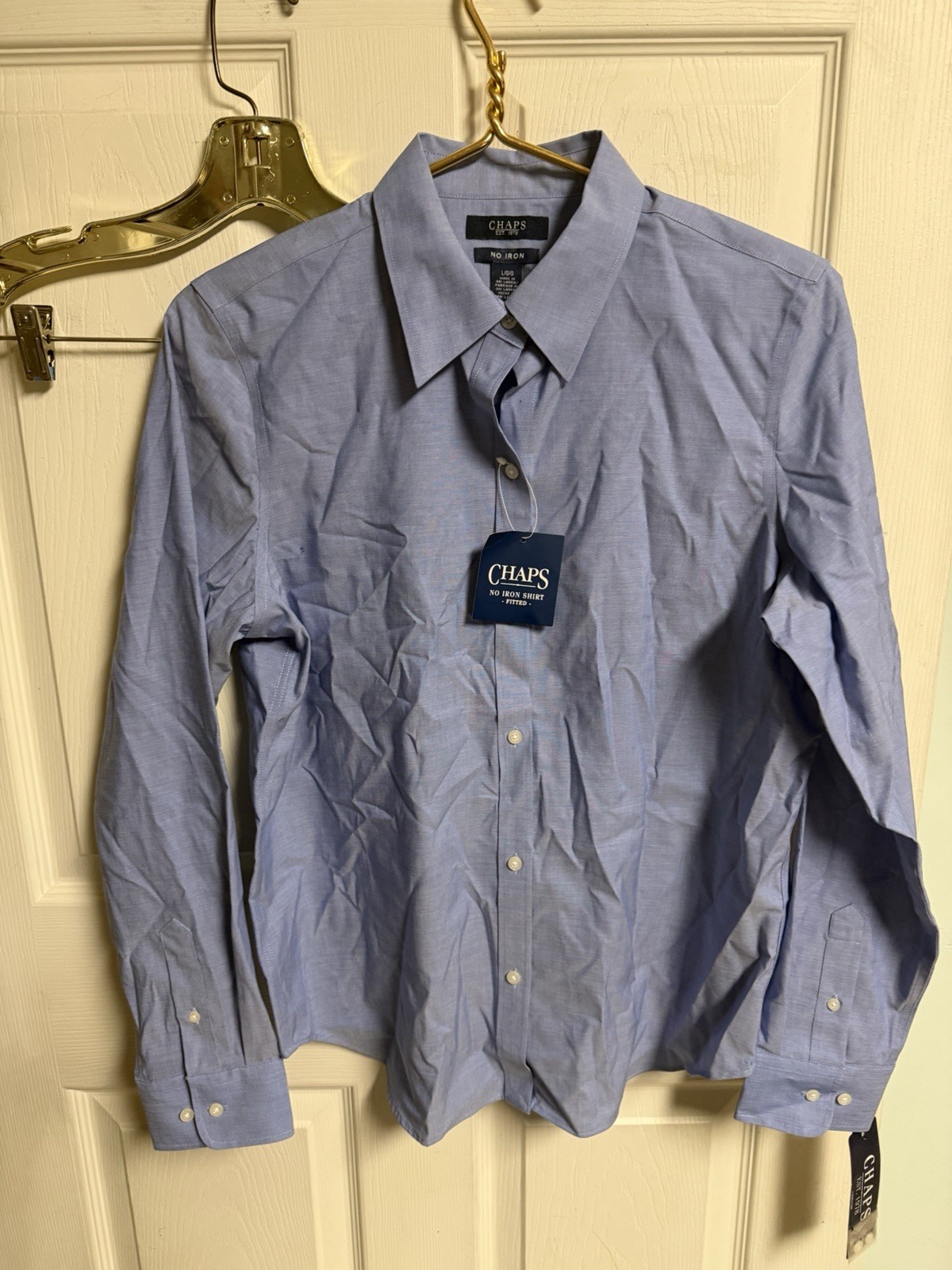 Chaps Shirt Fitted Blue Striped No Iron Button Up Long Sleeve Large 42 Work