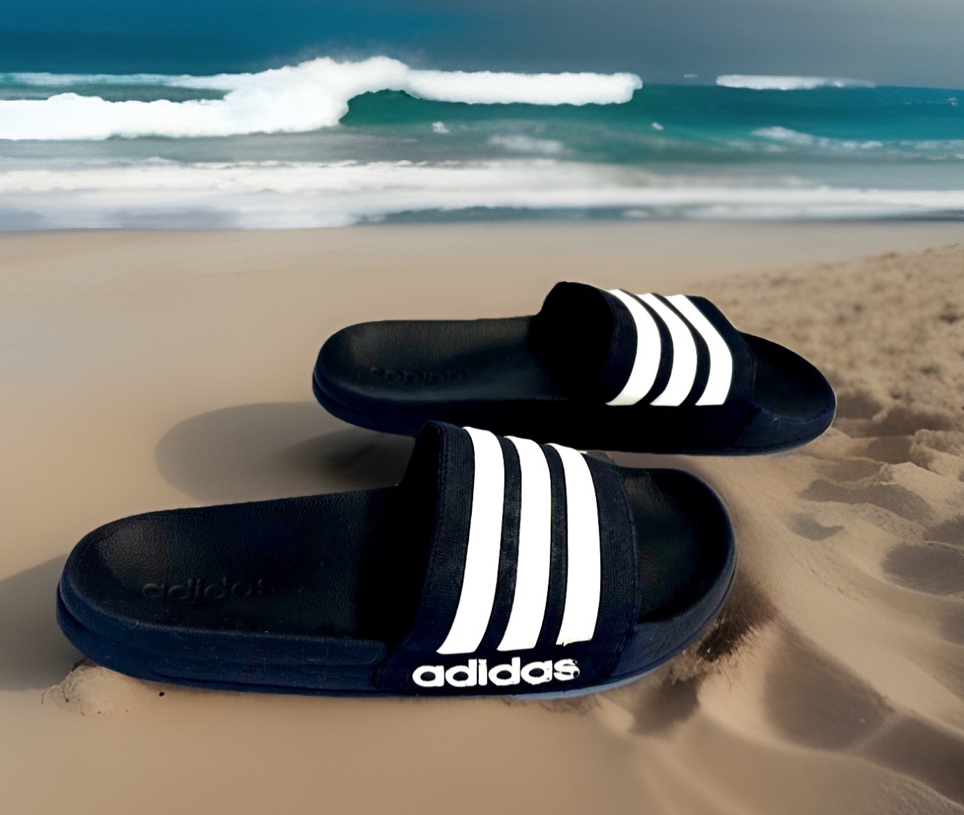 ADIDAS GZ5920 Men’s Size 11 Navy Blue w/White Strips Slide on Sandals Shoes