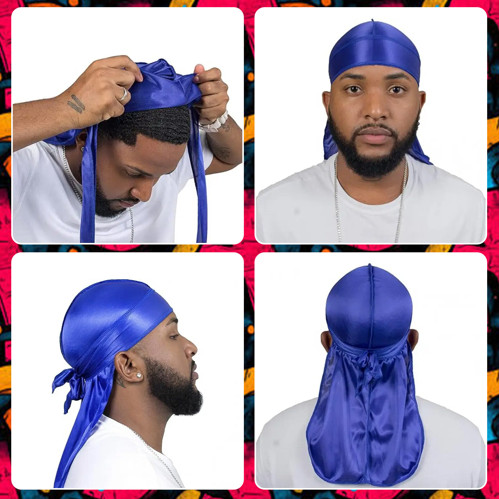 5 PCS Soft Durag Head Wraps for Men & Women – Multicolor Silky Headscarves Set