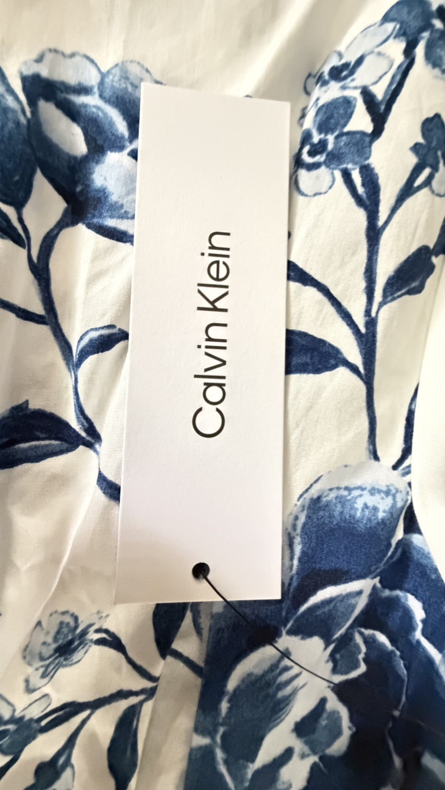 NWT Calvin Klein 100% Cotton Maxi Dress Women’s Size 10 White Blue Color $149
