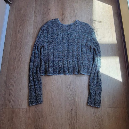 Y2K Grey Chunky Knit Flecked Cropped V-neck Sweater – XS/S