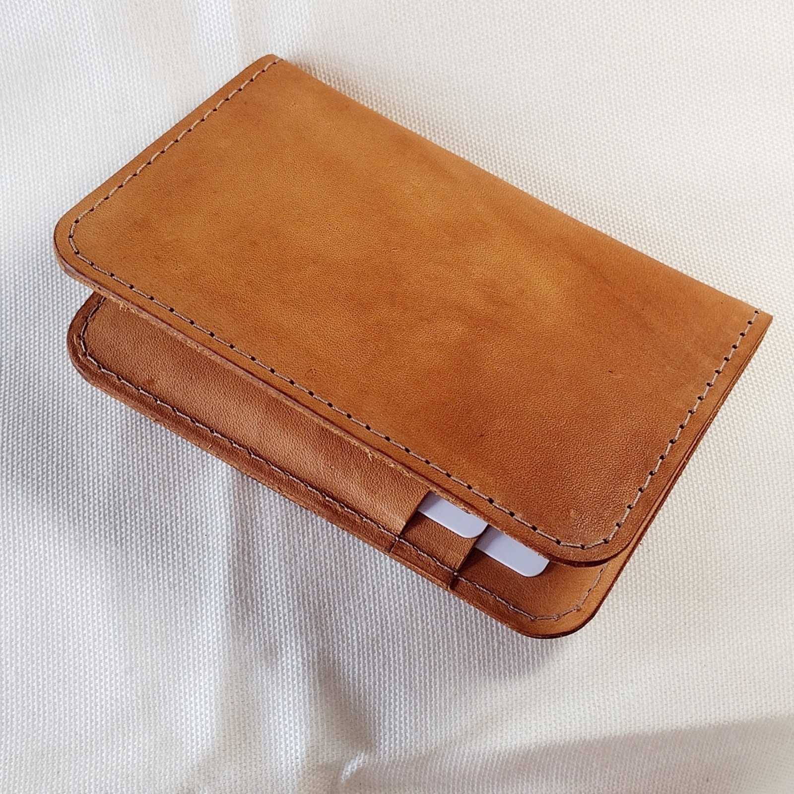 handmade 100% real leather wallet aged natural veg tan vertical bifold