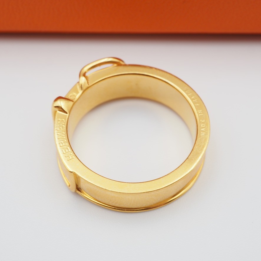 [EXC] HERMES Scarf Ring Belt Motif Design Gold Plating Japan w/Box