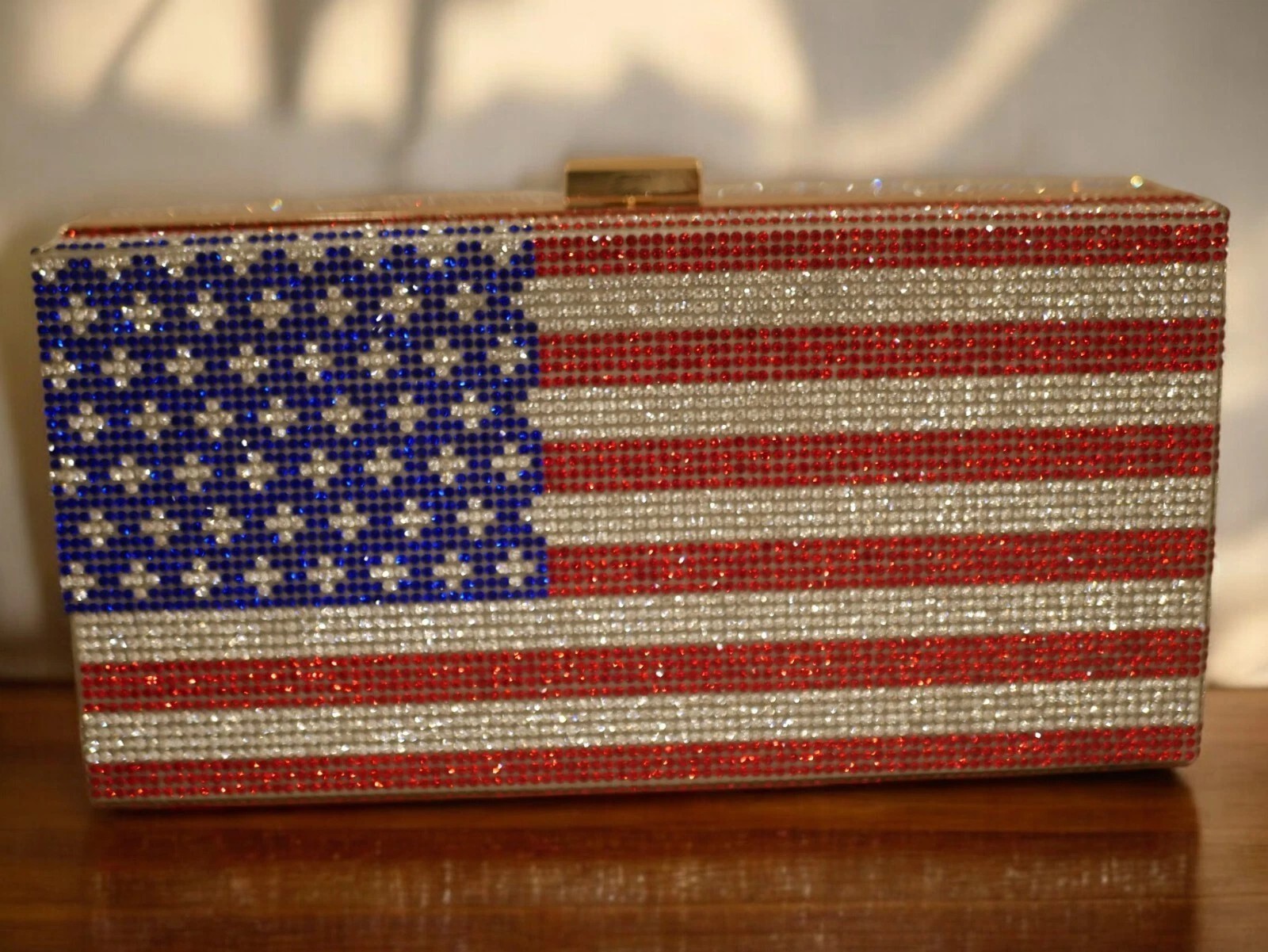 American Flag Rhinestone Evening Clutch Purse Crossbody Patriotic USA Handbag