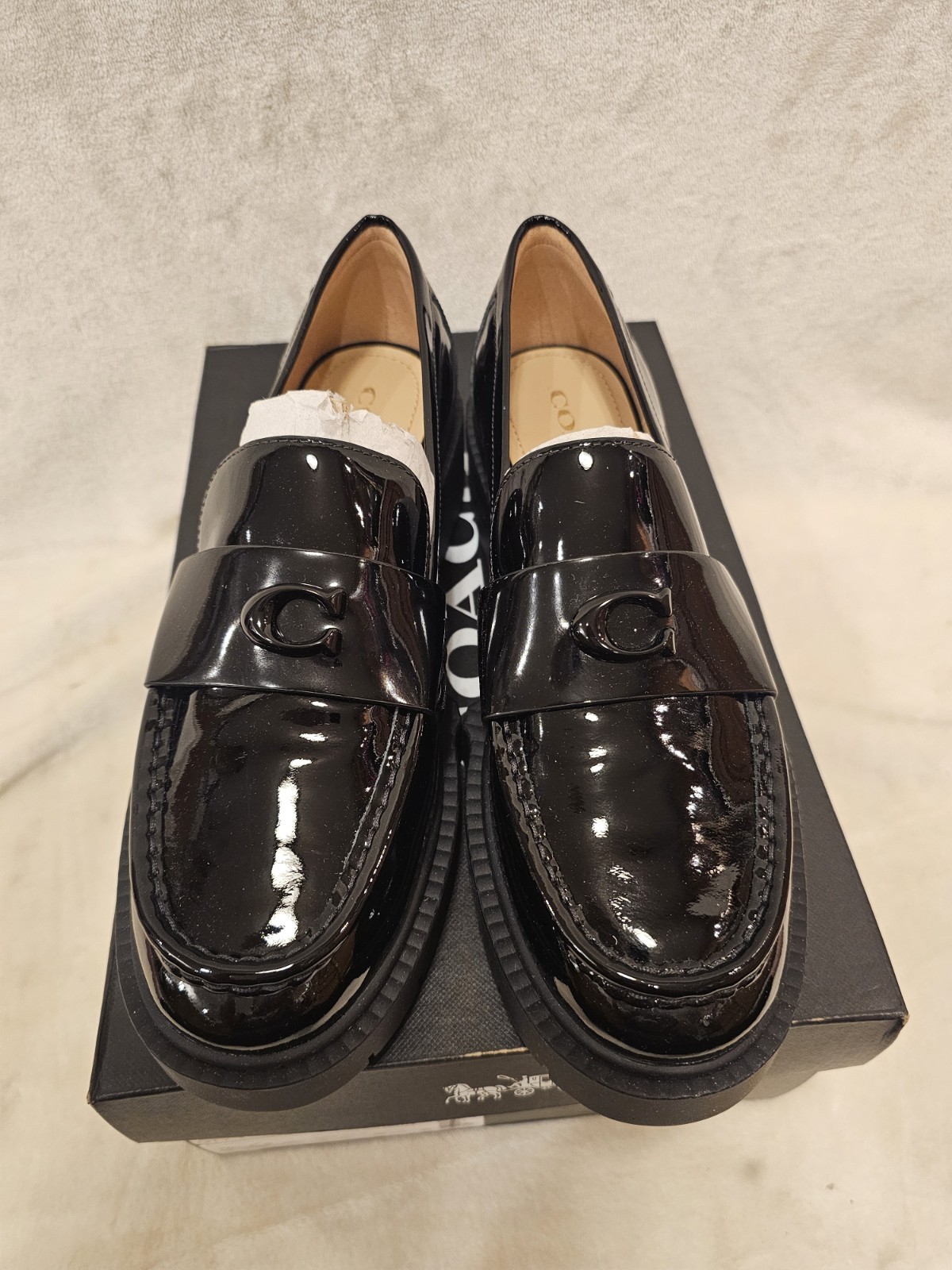 Coach Leah Black Patent Leather Loafer Women’s Sz 9B CM752 90s Inspired New