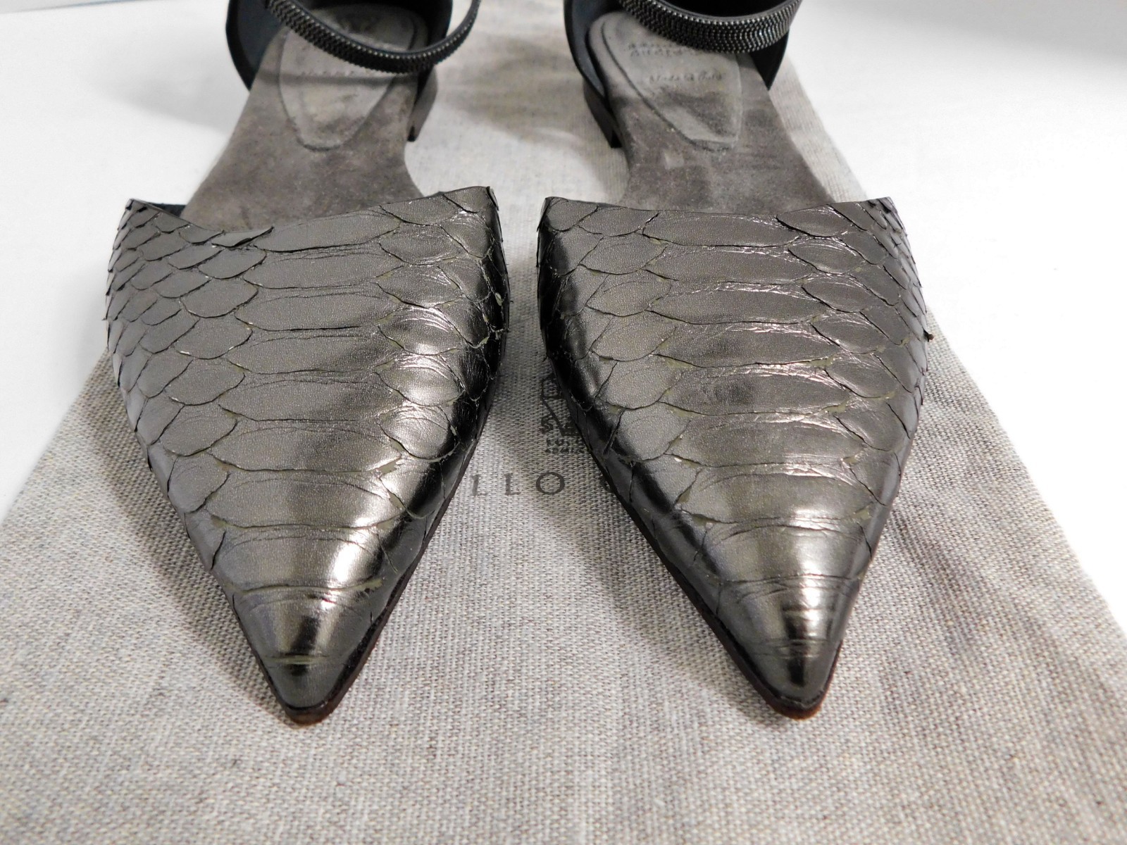 Brunello Cucinelli Python Flats Pewter Black $1000rt Size:37 (US 7)
